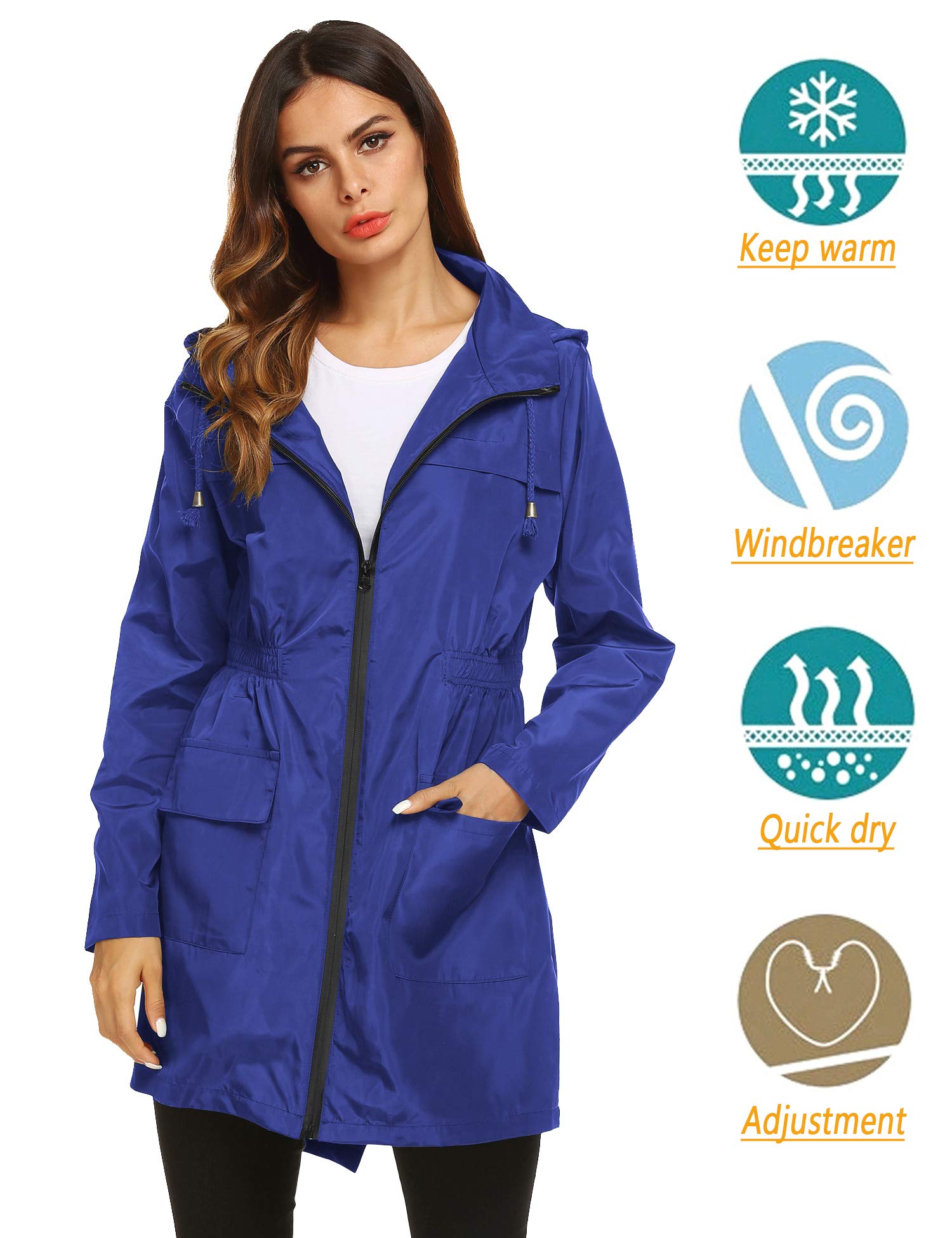 Women's Waterproof Lightweight Rain Jacket Active Outdoor Hooded Raincoat