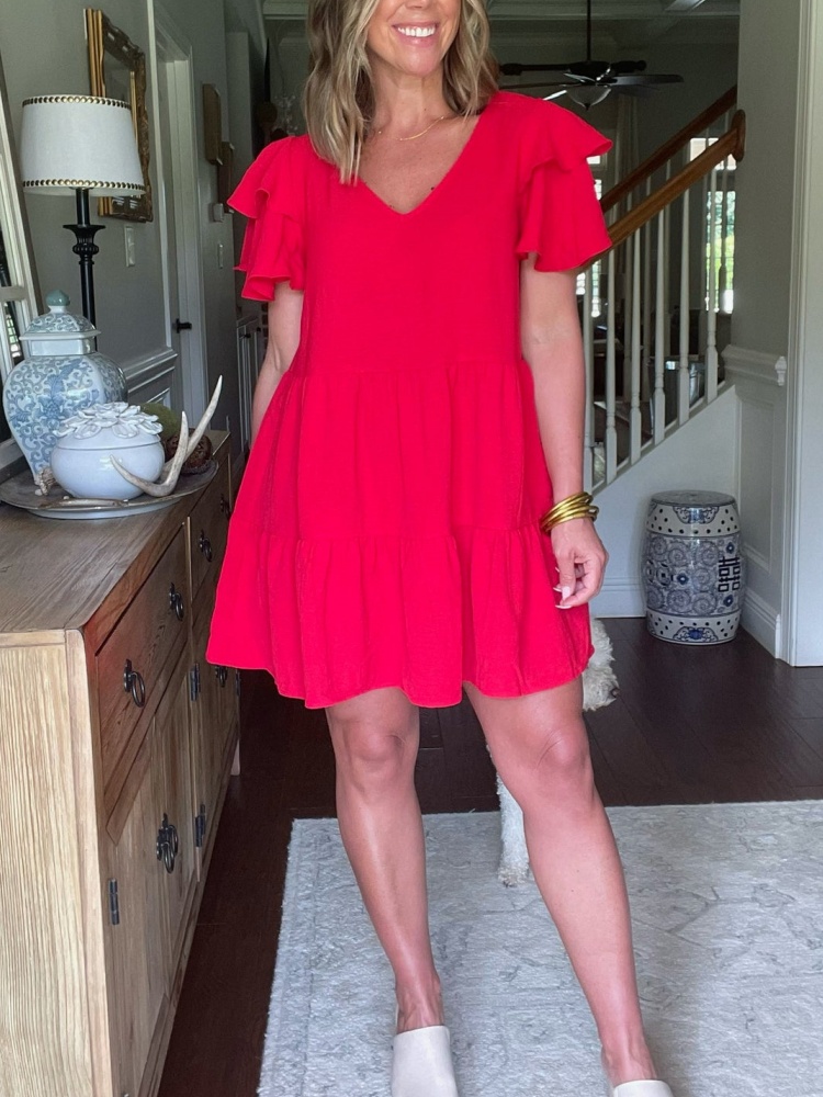 Women's Ruffle Tiered Sleeve Flowy Dress