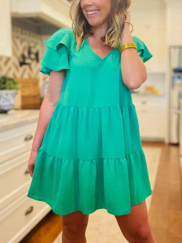 Women's Ruffle Tiered Sleeve Flowy Dress