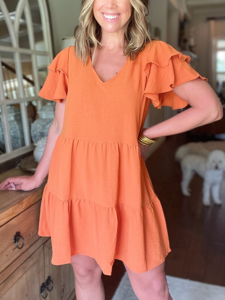 Women's Ruffle Tiered Sleeve Flowy Dress