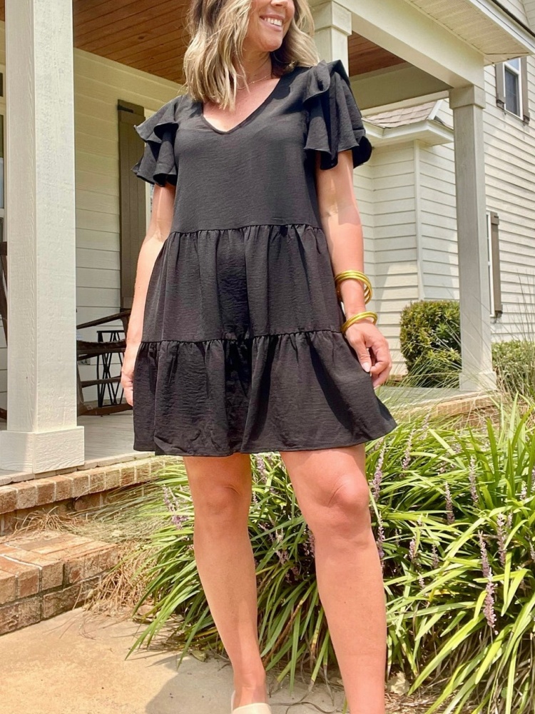 Women's Ruffle Tiered Sleeve Flowy Dress