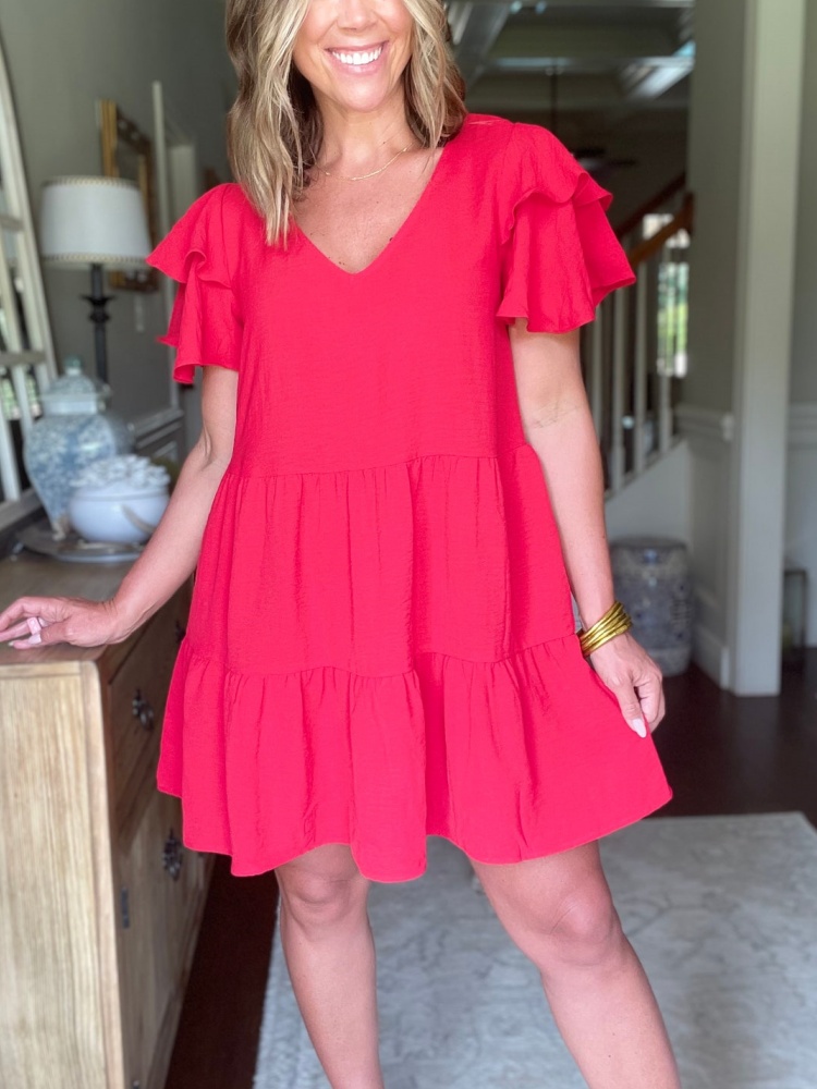 Women's Ruffle Tiered Sleeve Flowy Dress