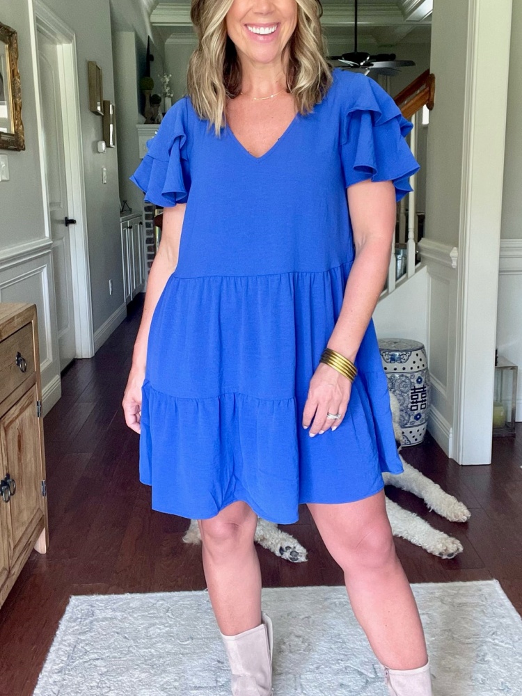 Women's Ruffle Tiered Sleeve Flowy Dress