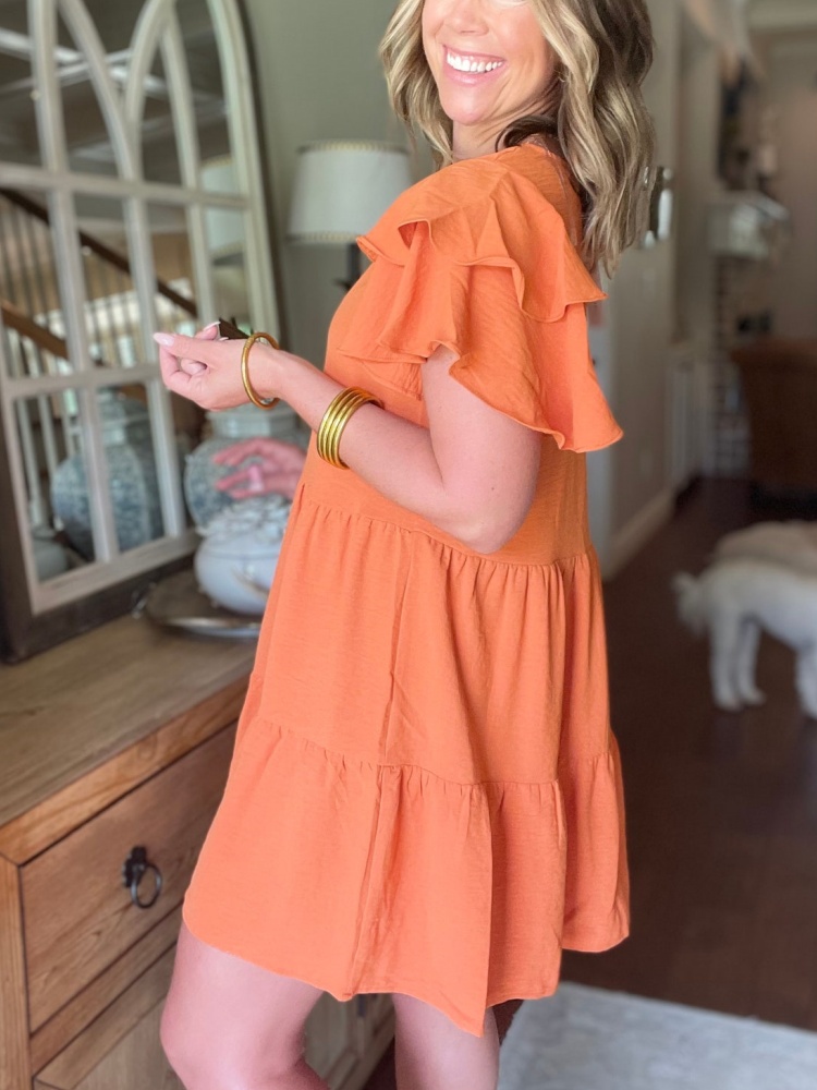 Women's Ruffle Tiered Sleeve Flowy Dress