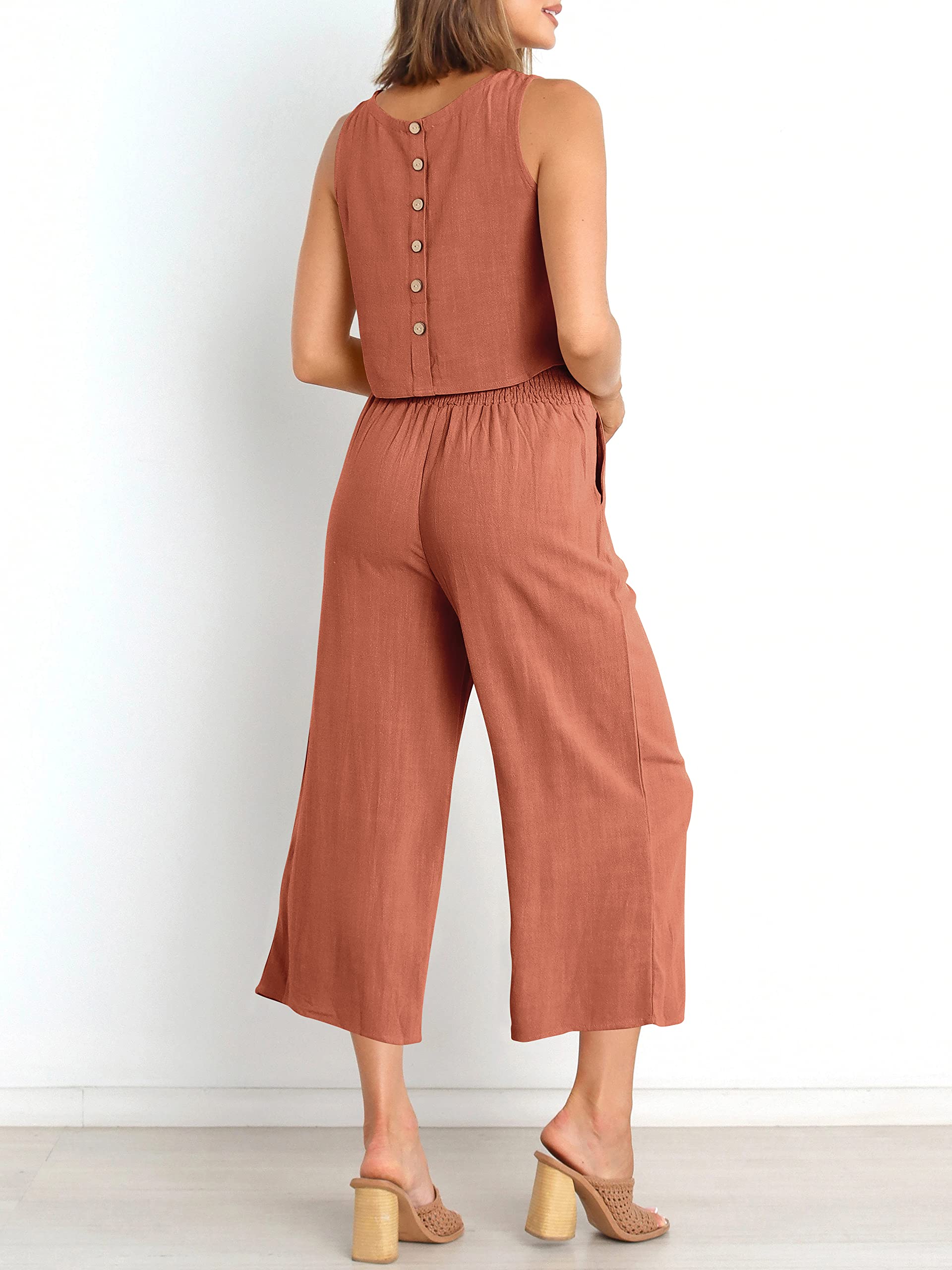 Sleeveless Tank Wide Leg Pants With Pockets-hivebabe.com