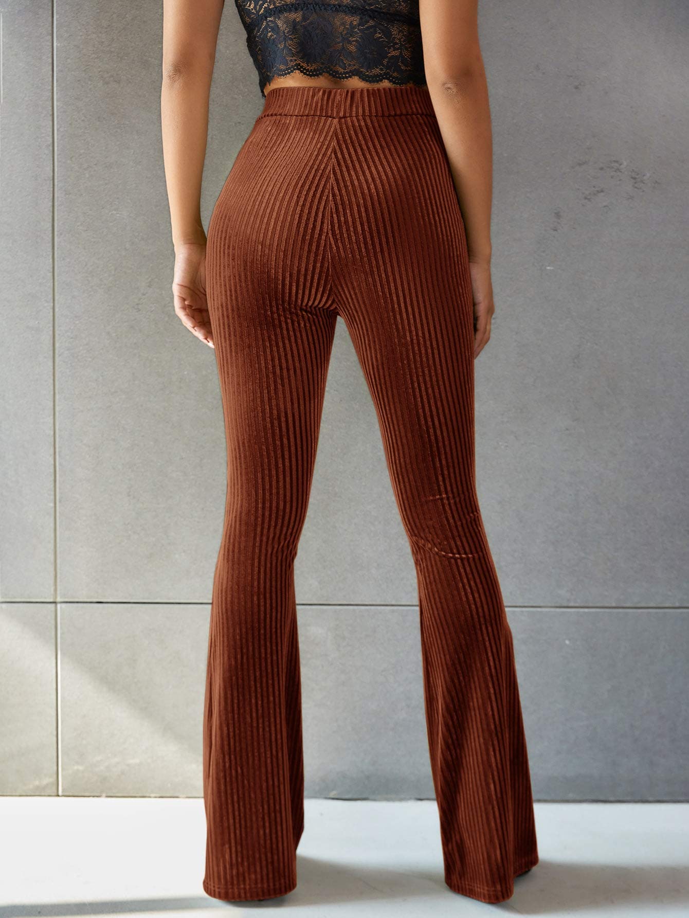 Women's Velvet Elastic Waist Flare Leg Palazzo Long Pants Trousers