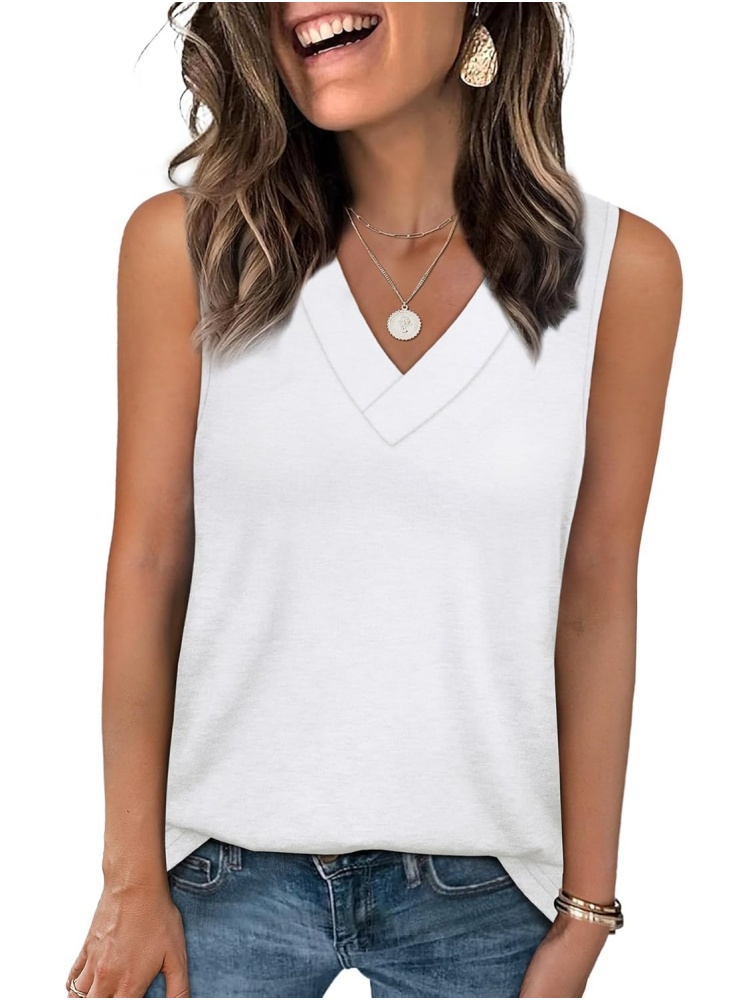 Womens Summer V Neck Sleeveless Basic Tee