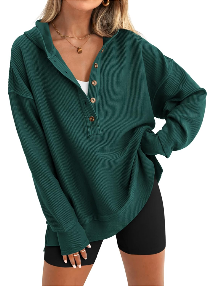 Womens Oversized Hoodie Button Down Sweatshirt