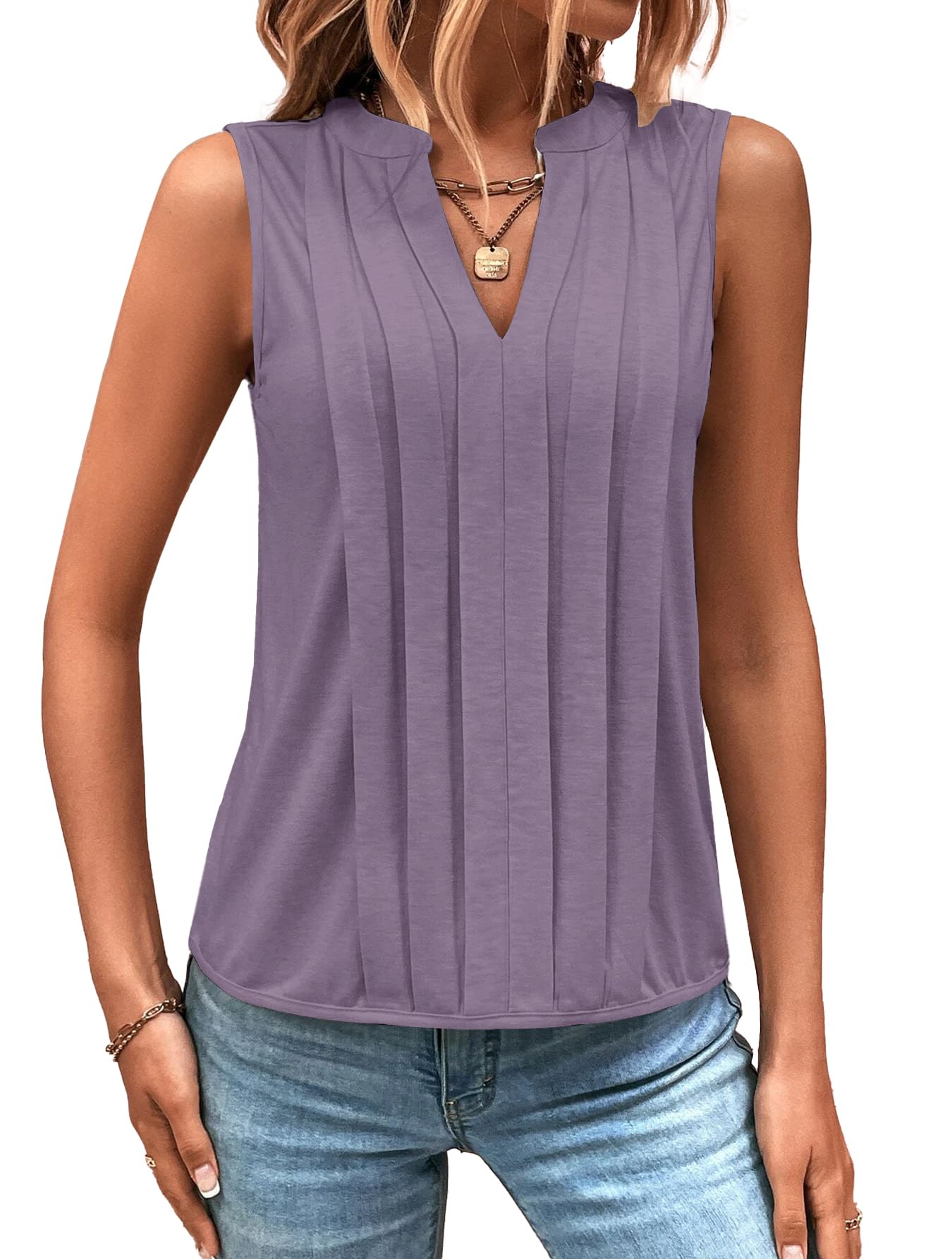 2025 New Women's Sleeveless Notched V Neck Tank Tops(buy 3 free shipping)