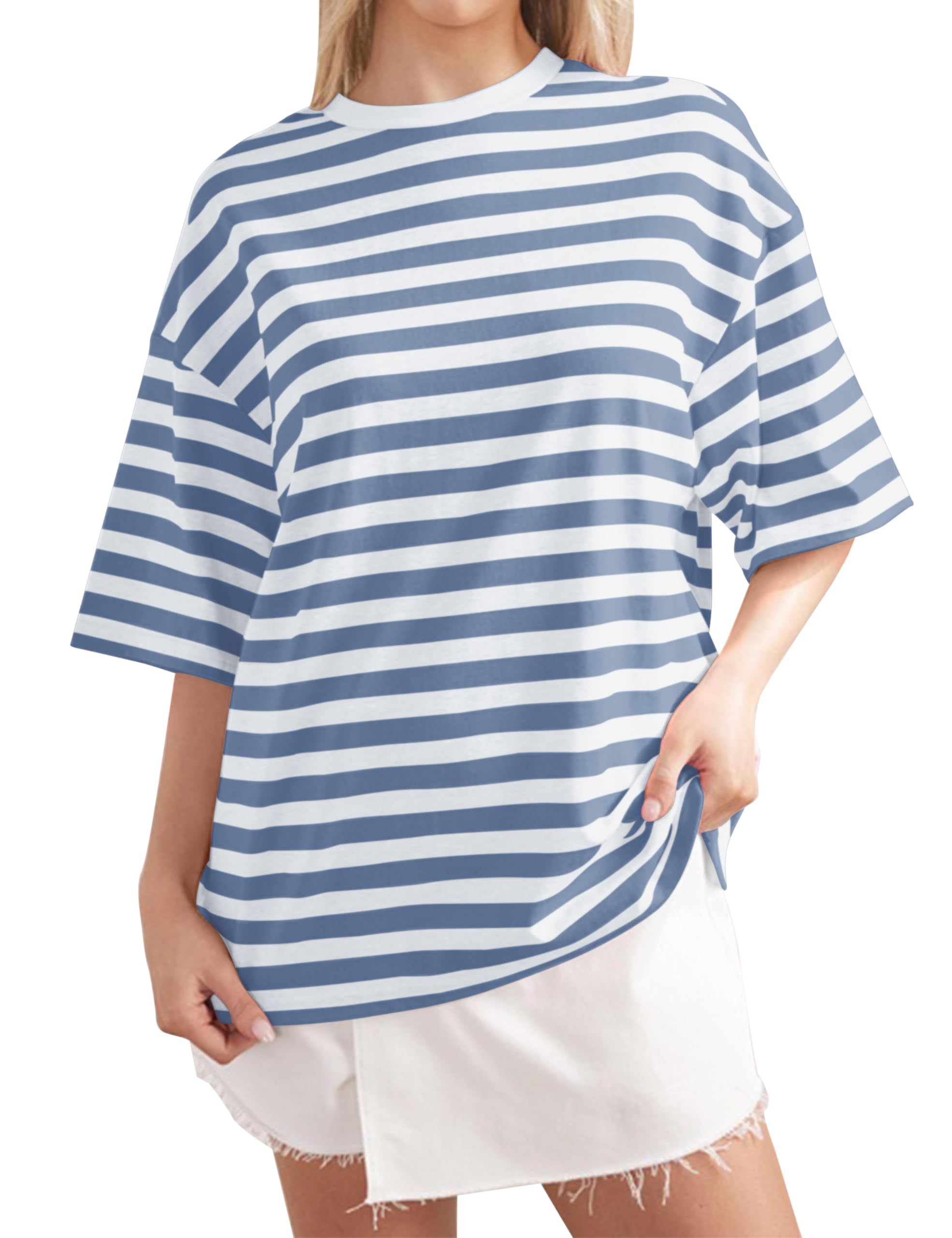 Women Oversized Striped Short Sleeve T-Shirts