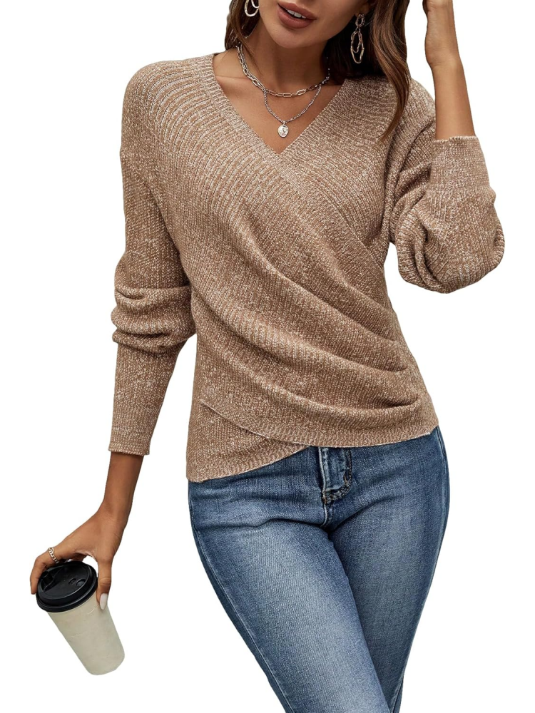 Women's Criss Cross Wrap Ruched Pullover Tops