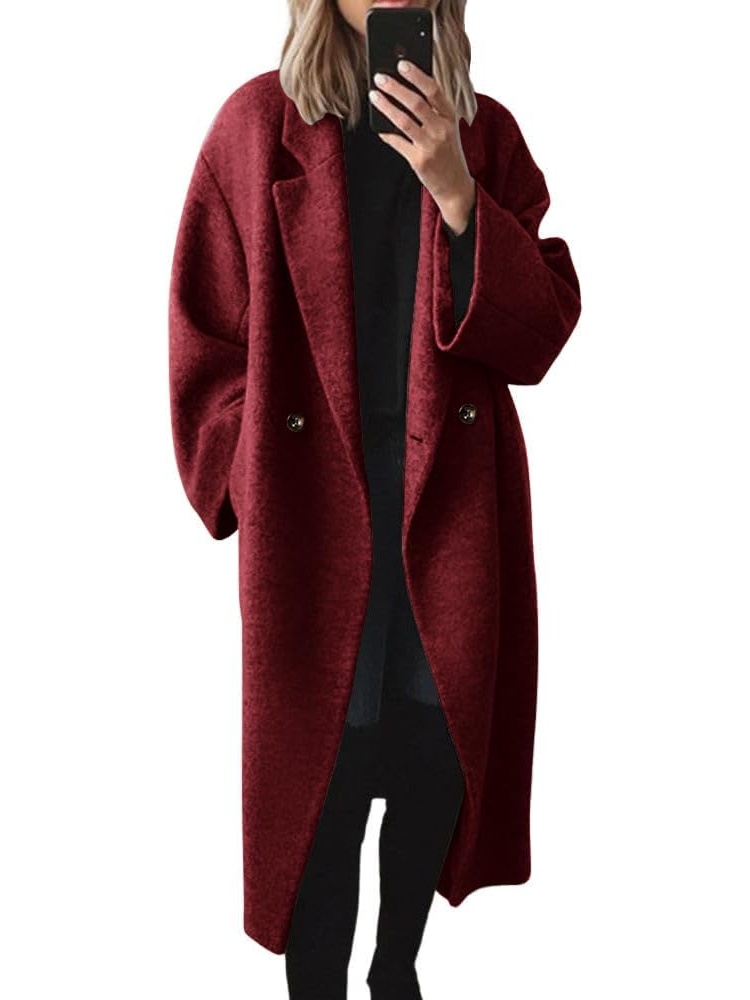 Women's Winter Double Breasted Wool Coat Notch Lapel Long Trench Coat