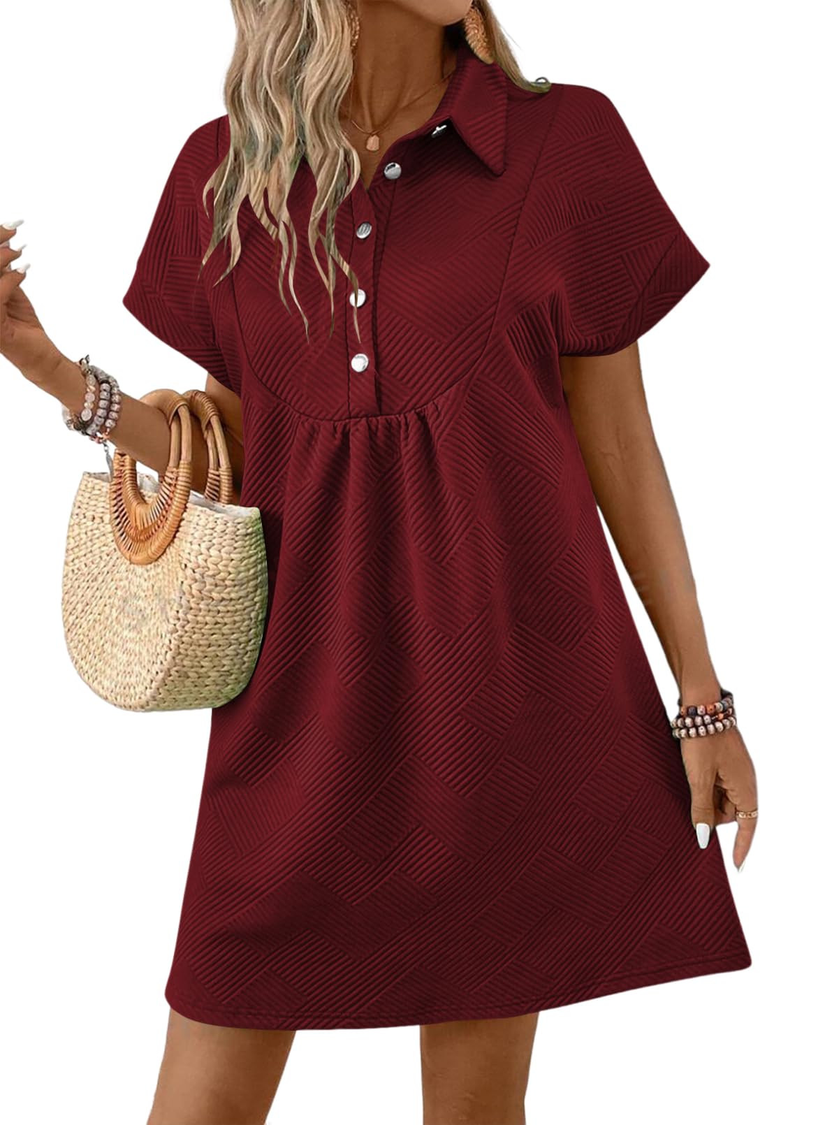 2025 New Women's Lapel Collared Batwing Short Sleeve Mini Dress(buy 2 free shipping)