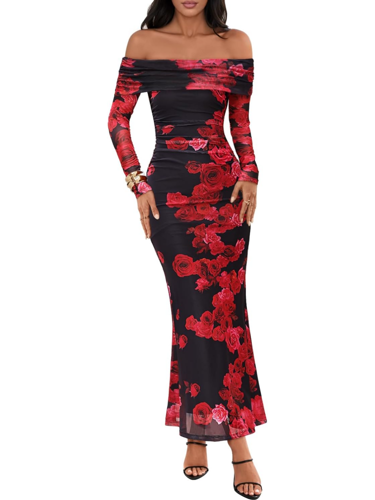 Women's Fall Off Shoulder Floral Maxi Dresses (BUY 2 FREE SHIPPING)