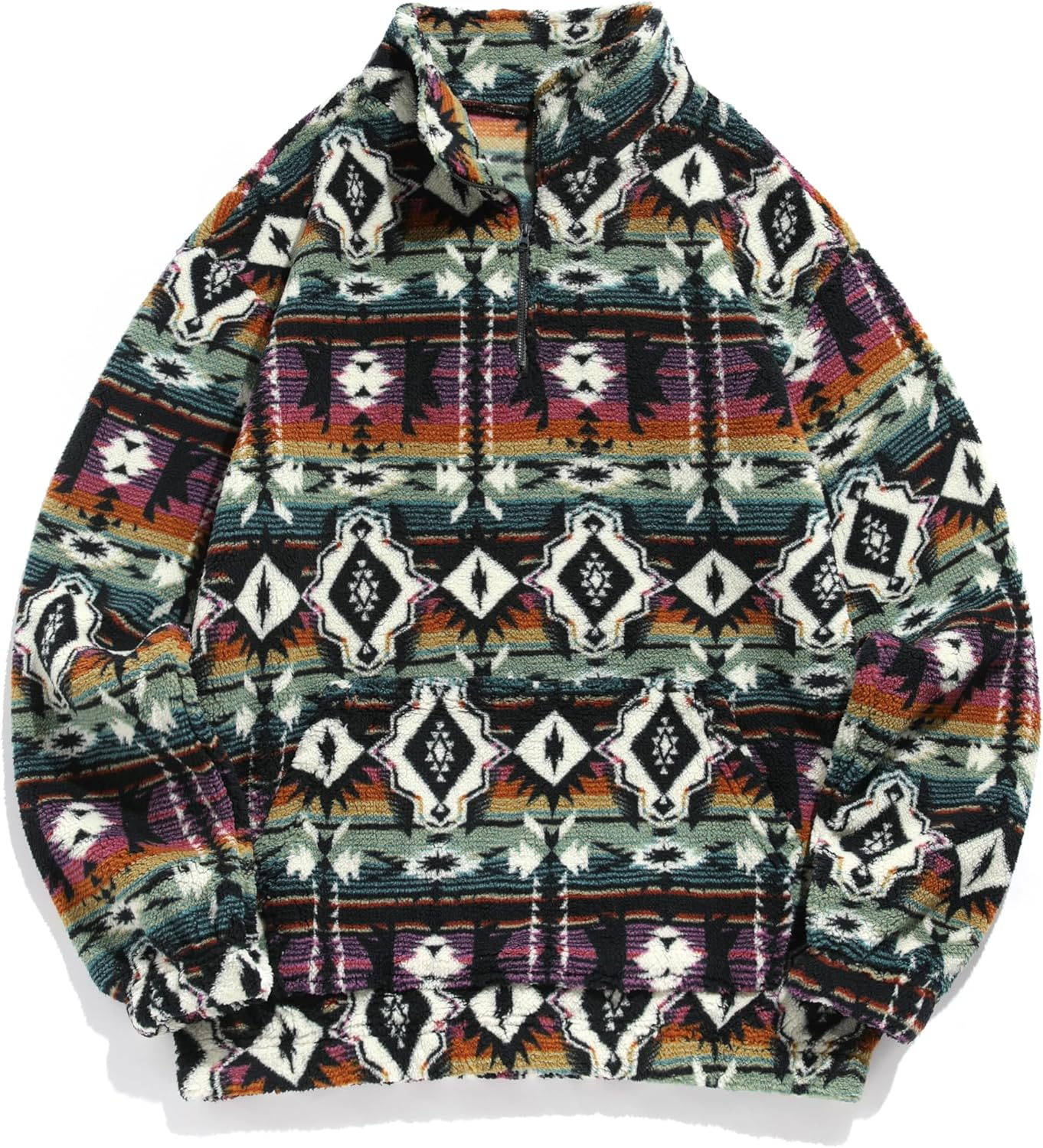 Women's Geometric Print Half Zip Sherpa Pullover Sweatshirt