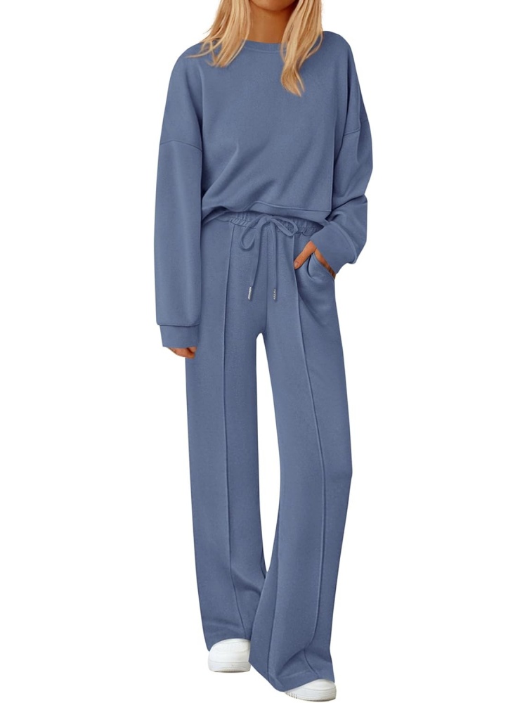 Womens Trendy Long Sleeve Sweatshirt Wide Leg Pants Loungewear Set