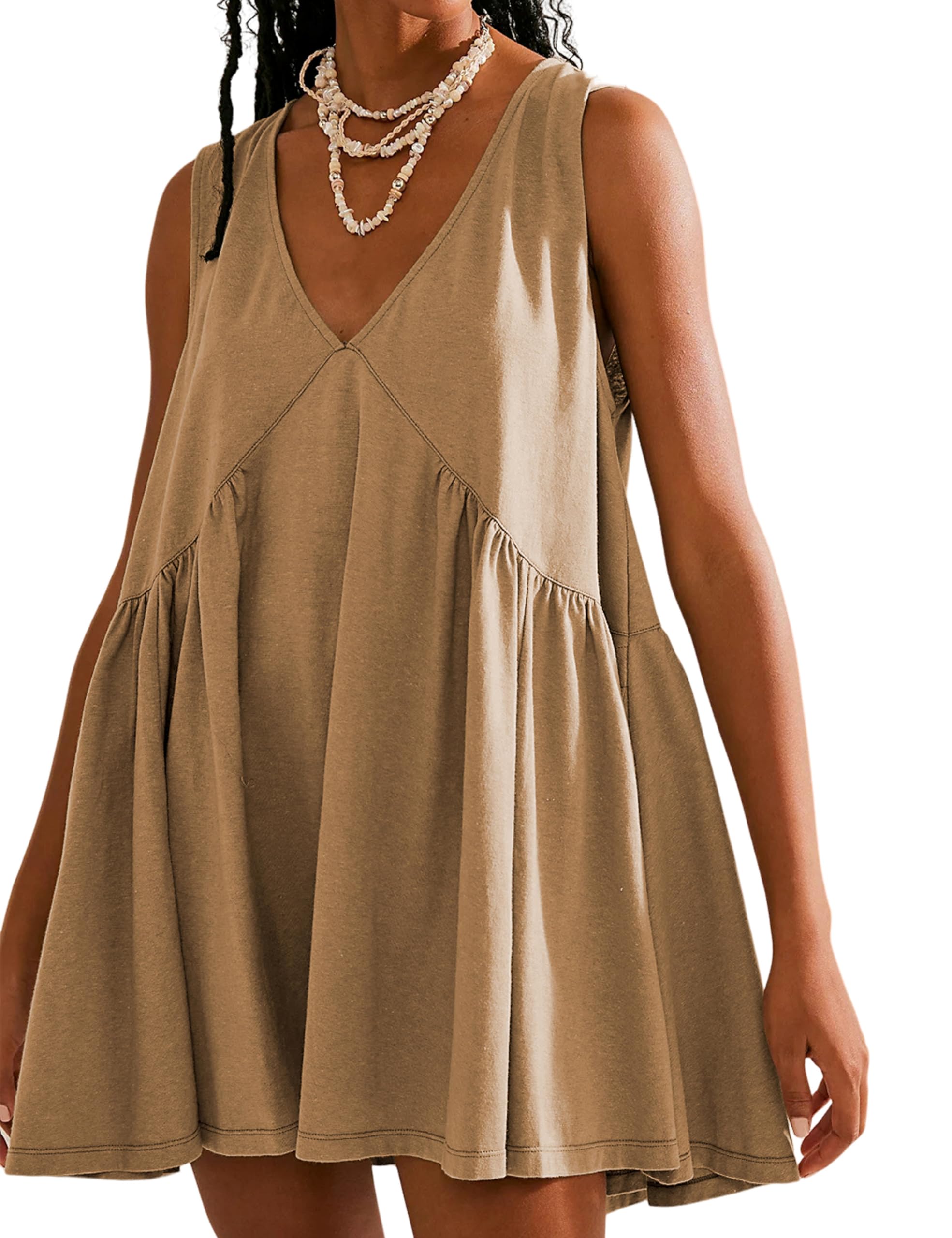 Womens Sleeveless Mini Dress Casual Loose Sundress with Pockets（BUY 2 FREE SHIPPING）