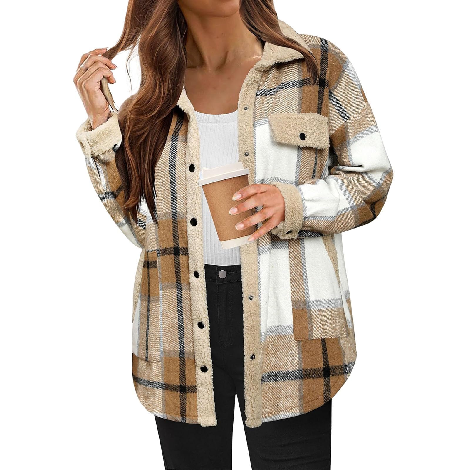 Womens Plaid Casual Long Sleeve Button Down  Fall Winter Coats（Buy 2 10% off）