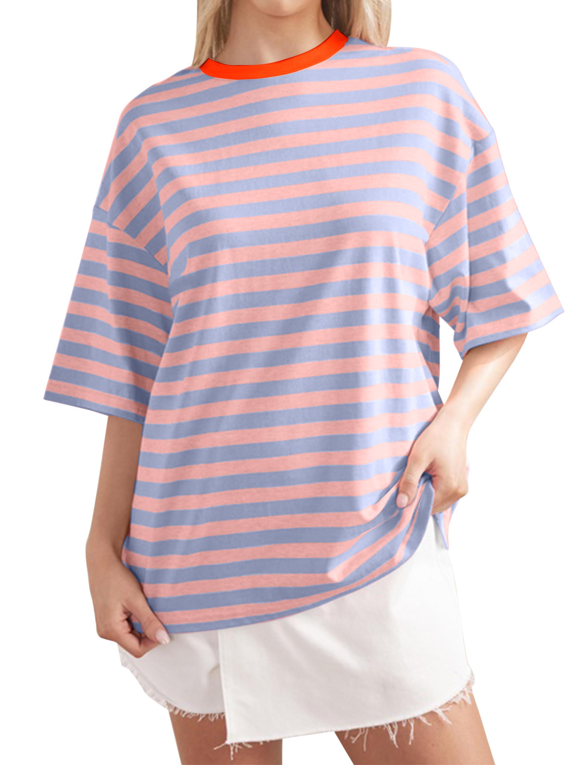Women Oversized Striped Short Sleeve T-Shirts