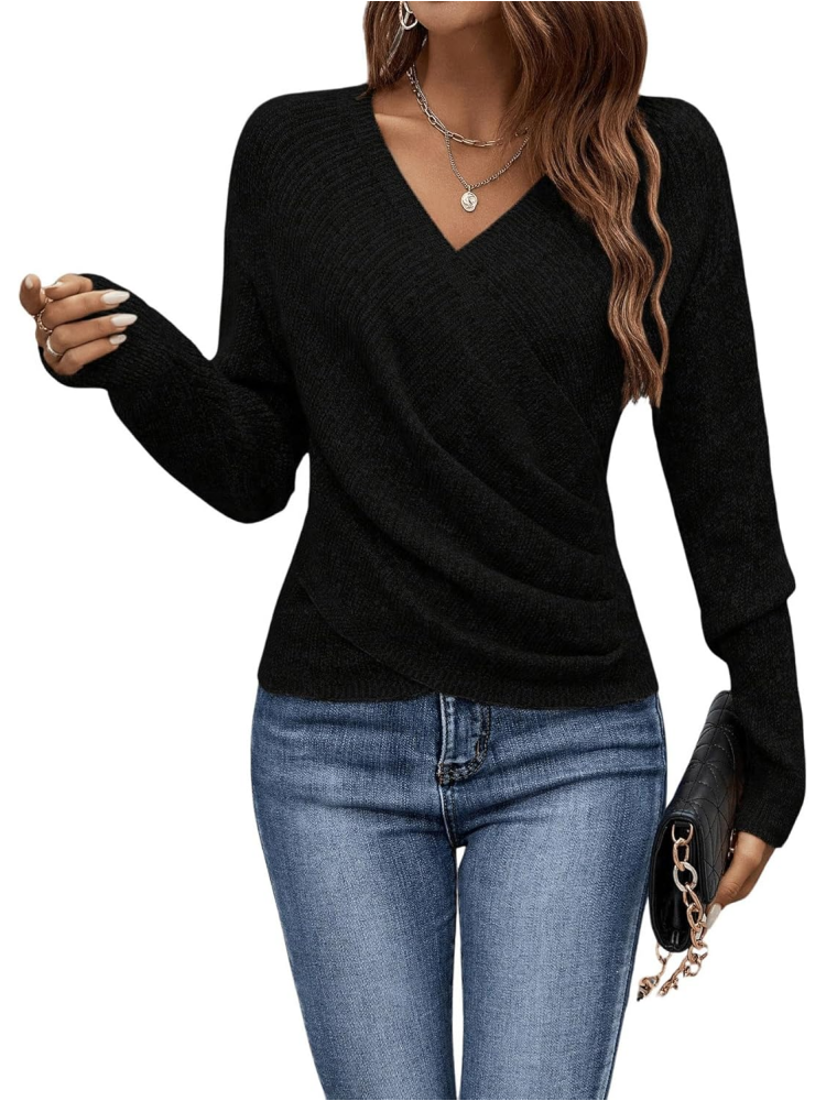 Women's Criss Cross Wrap Ruched Pullover Tops
