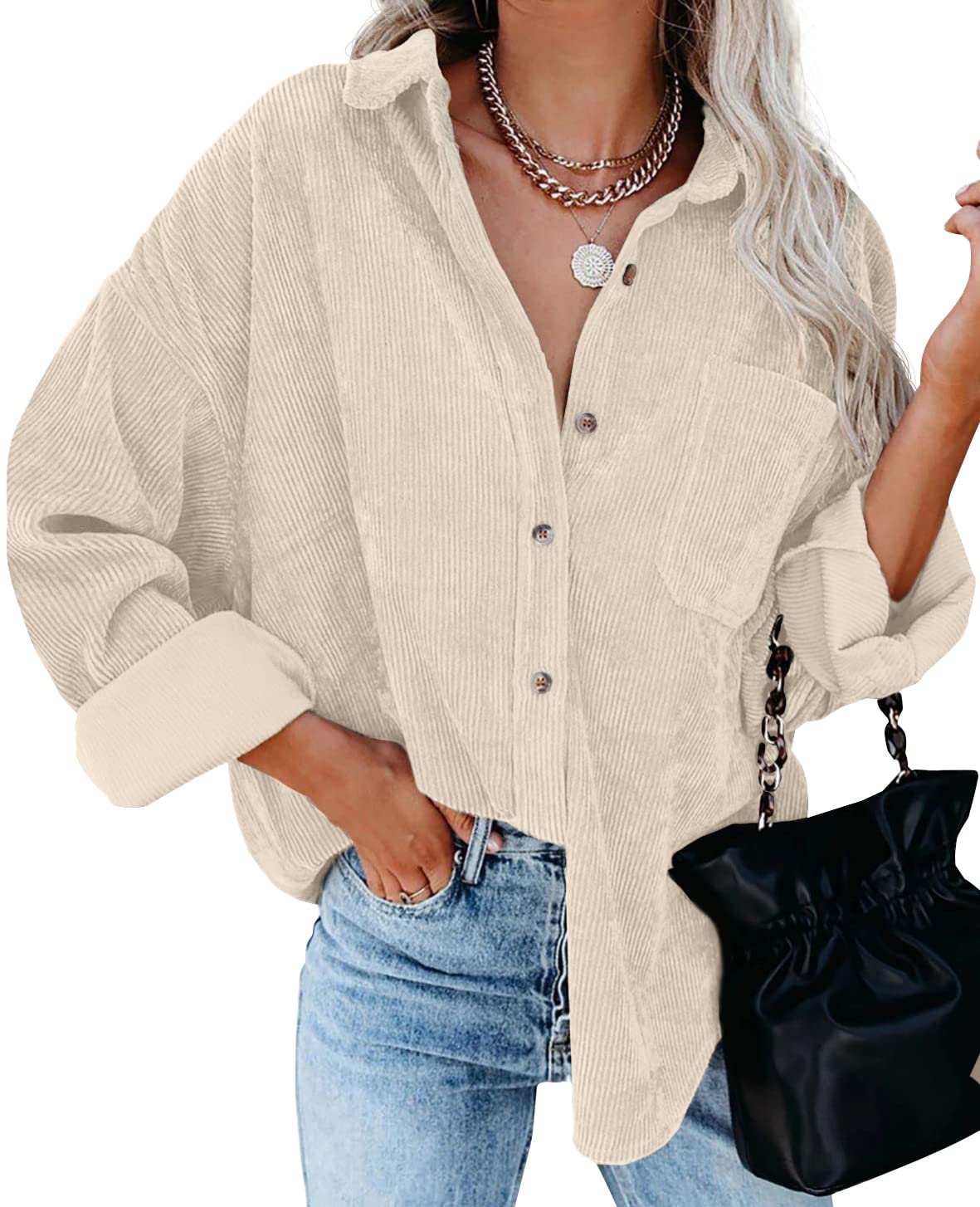 2024 New Autumn Oversized Long Sleeve Corduroy Button Down Shirt(BUY 2 FREE SHIPPING)