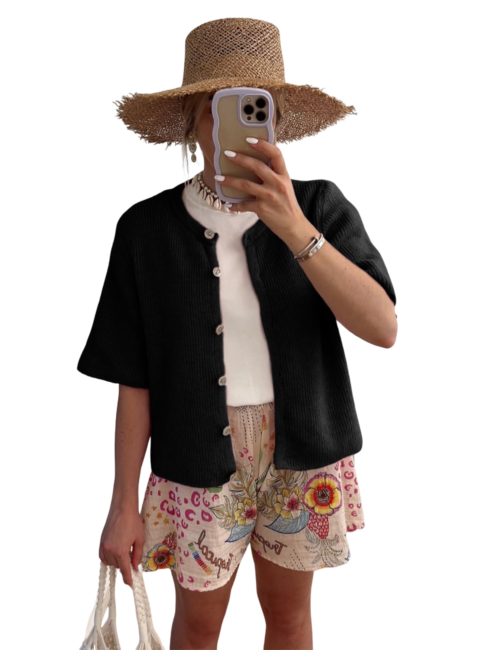 Women's Lightweight Cardigan Short Sleeve Button-Down Cardigan Sweater