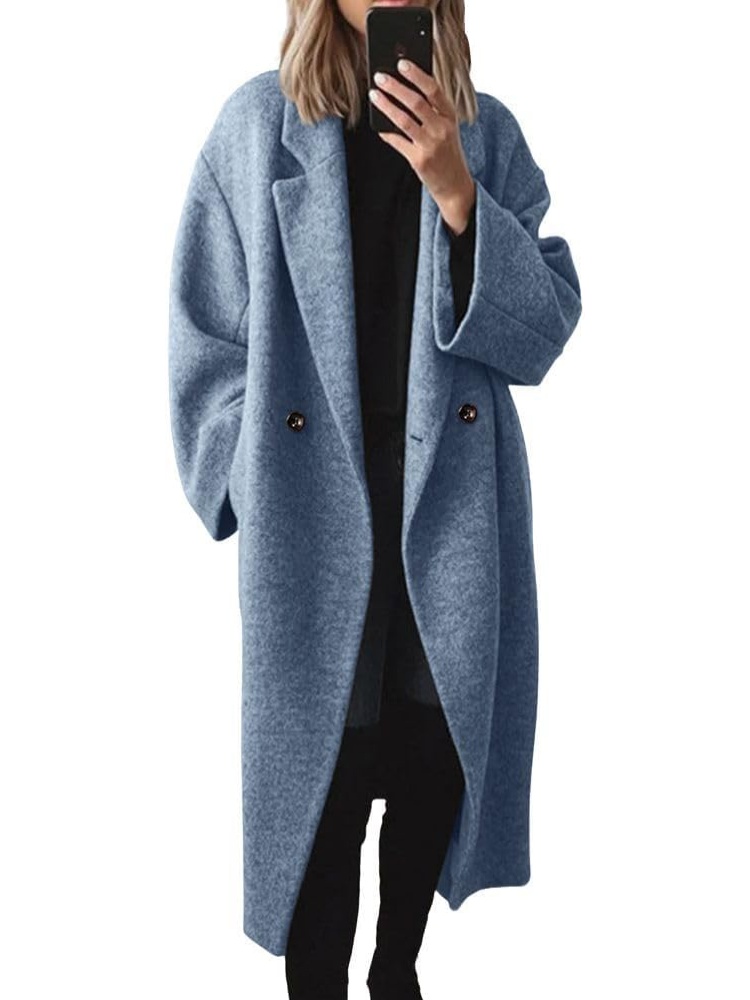 Women's Winter Double Breasted Wool Coat Notch Lapel Long Trench Coat