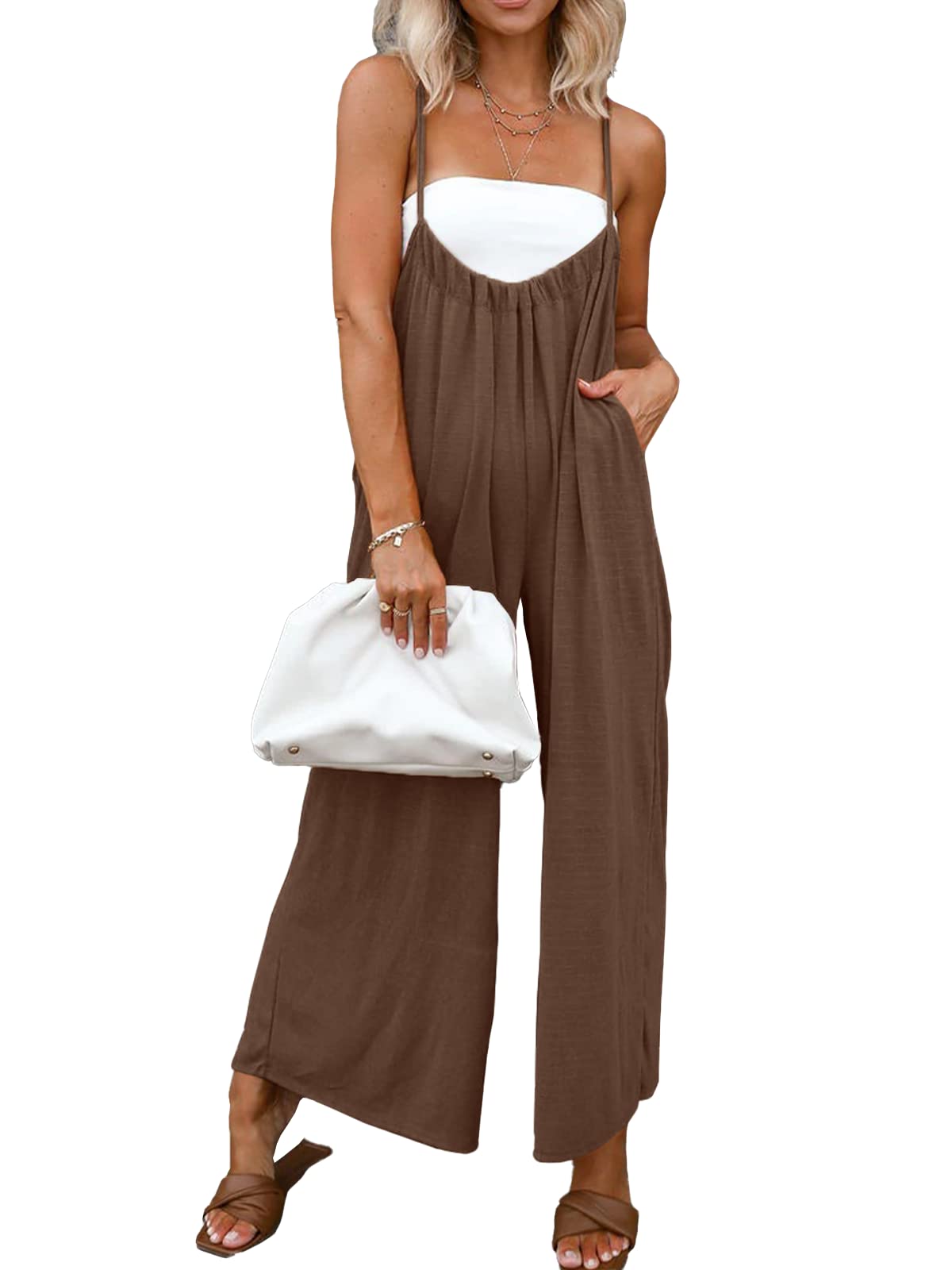 2024 Summer New Women's Adjustable Spaghetti Straps Wide Leg Baggy Overalls(40% OFF!!!)