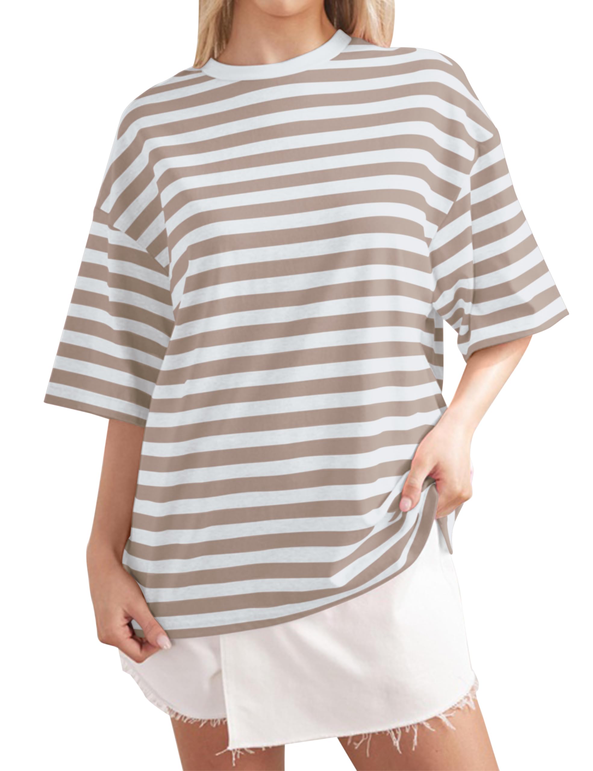 Women Oversized Striped Short Sleeve T-Shirts