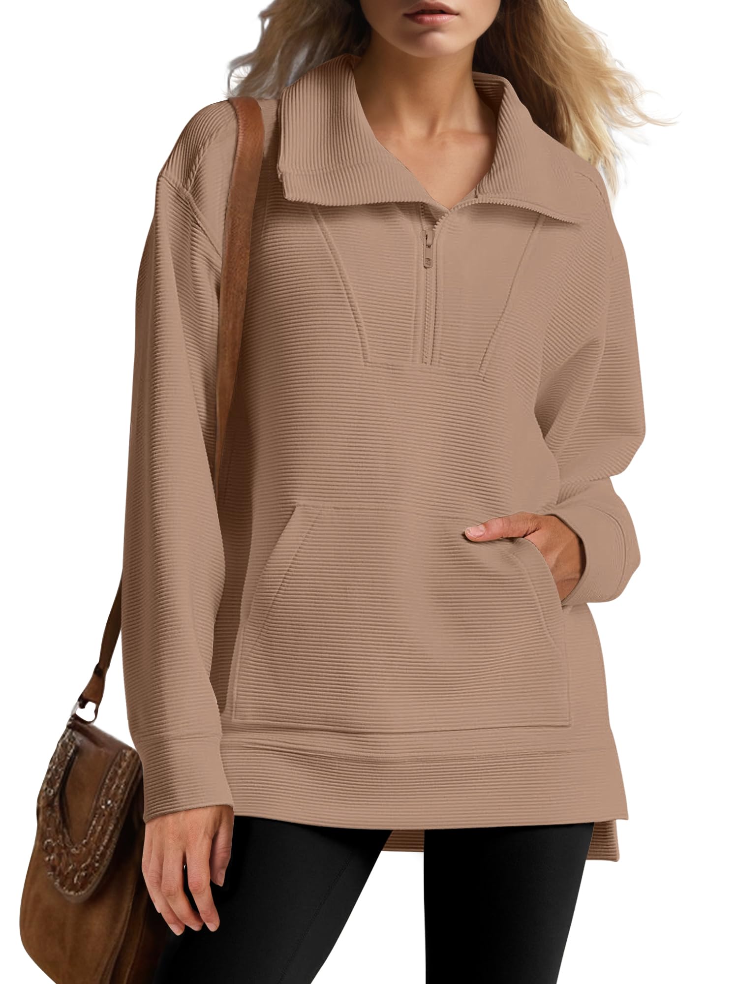 Women's Quarter Zip Oversized Knit Sweatshirts (Buy 2 Free Shipping)