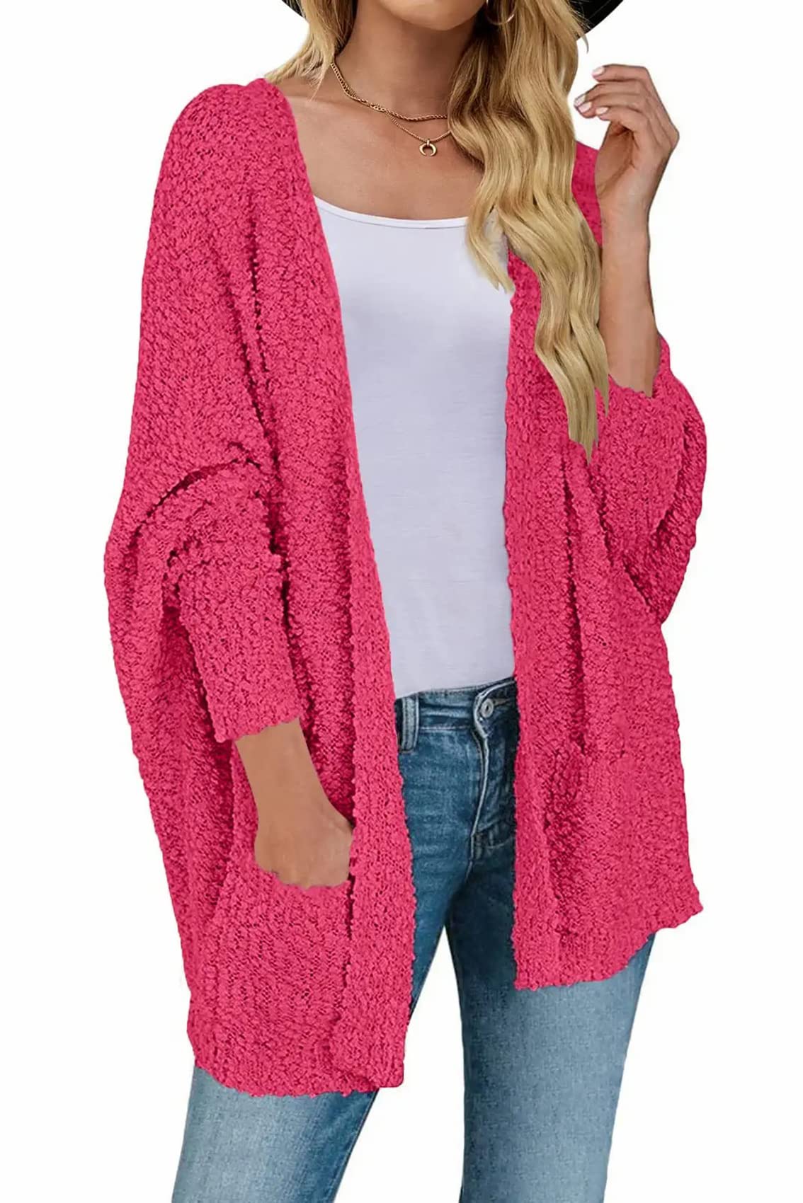 Women's 2024 Fall Winter Popcorn Long Sleeve Open Front Chunky Knit Oversized Cardigan Sweater Coat