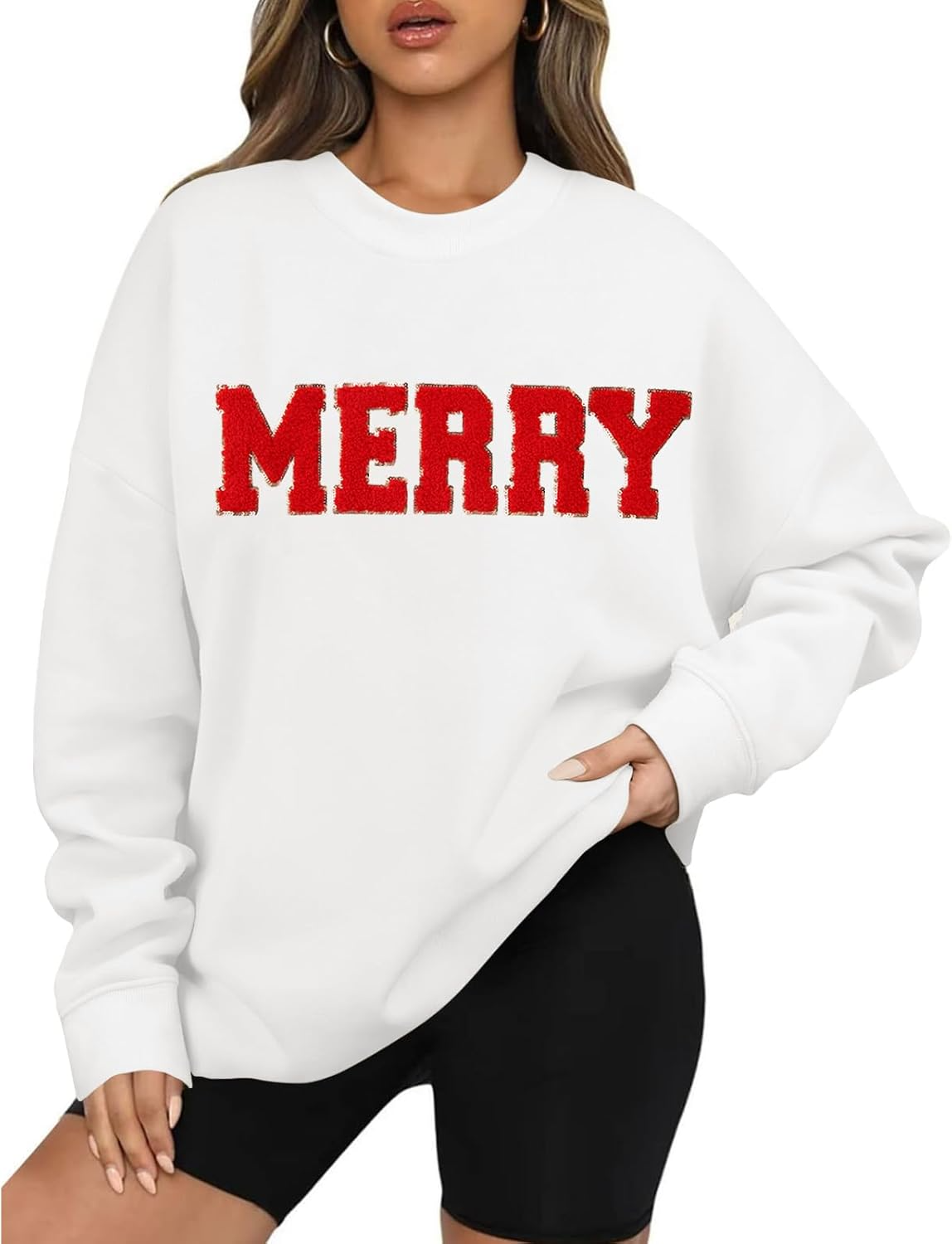 Merry Christmas Glitter Patch Oversized Sweatshirt (BUY 2 FREE SHIPPING)