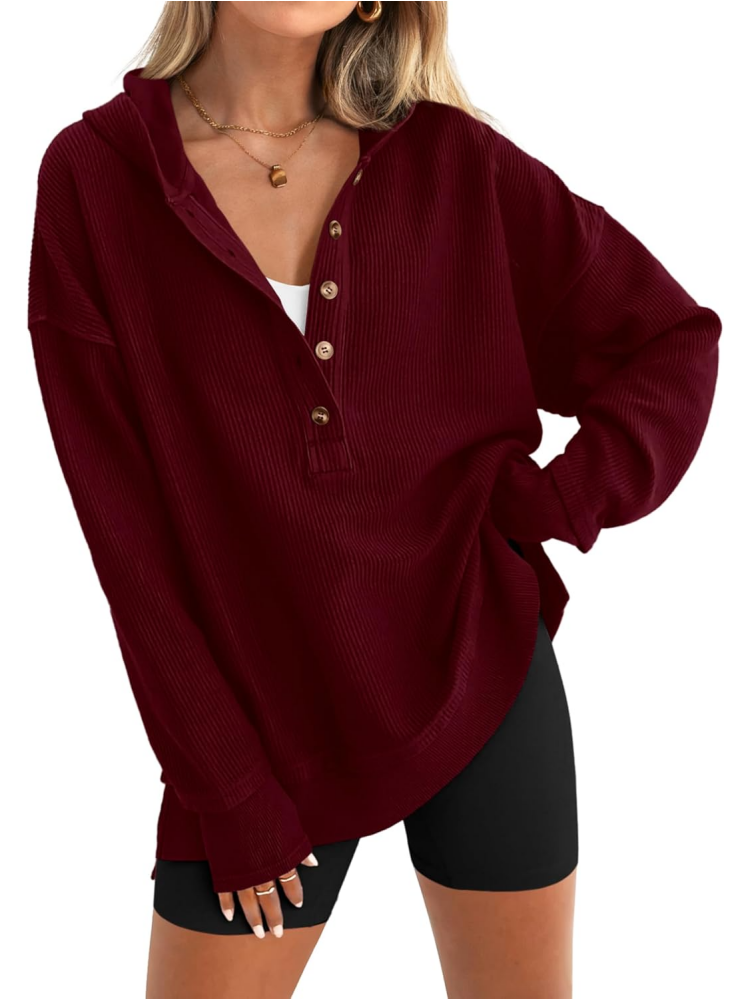Womens Oversized Hoodie Button Down Sweatshirt