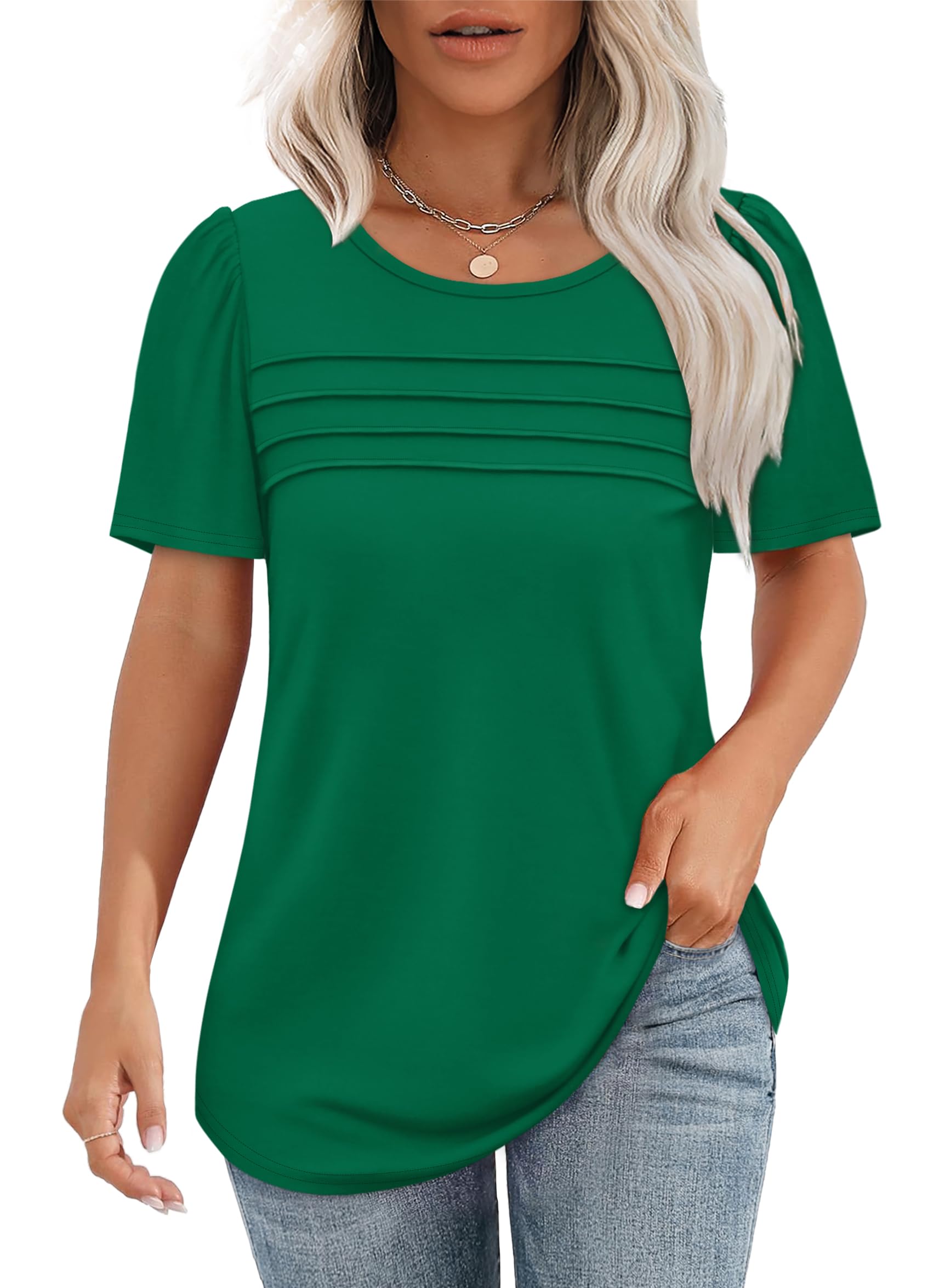 Women's Short Sleeve Pleated Front Scooped Neck T-shirts (Buy 3 Free Shipping)