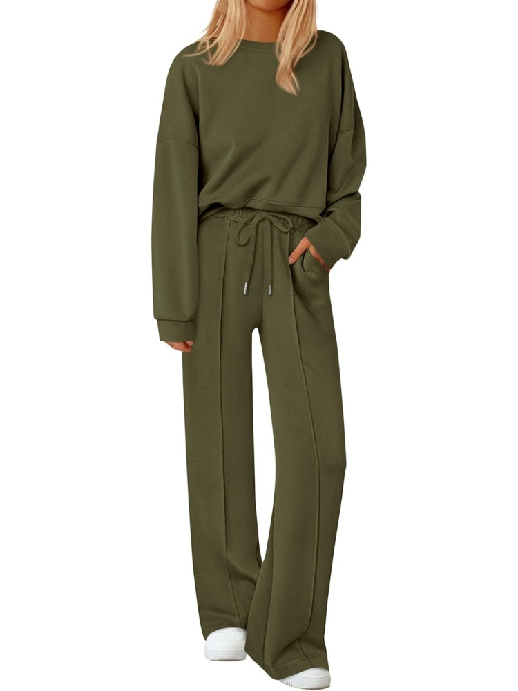 Womens Trendy Long Sleeve Sweatshirt Wide Leg Pants Loungewear Set