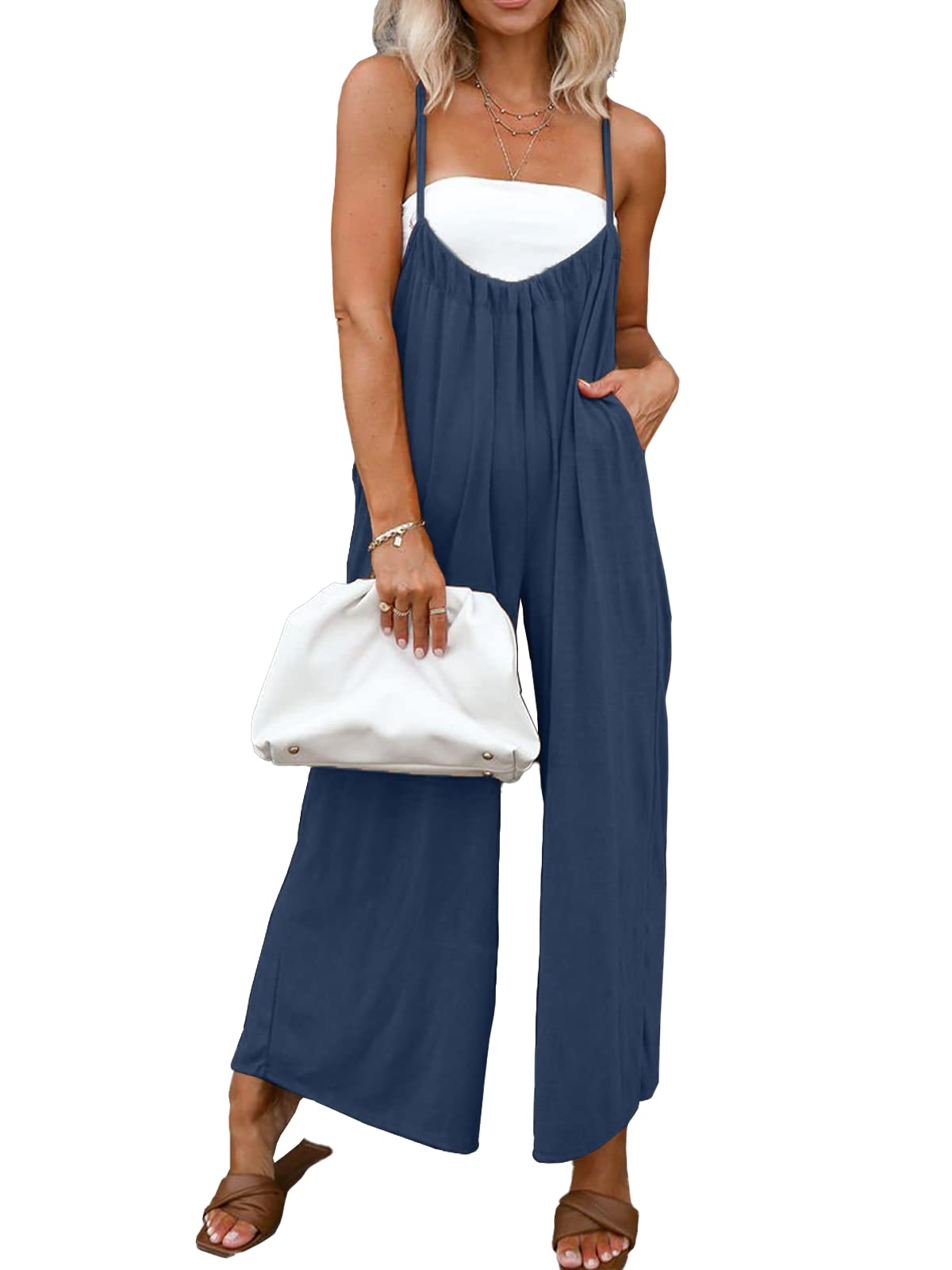 2024 Summer New Women's Adjustable Spaghetti Straps Wide Leg Baggy Overalls(40% OFF!!!)