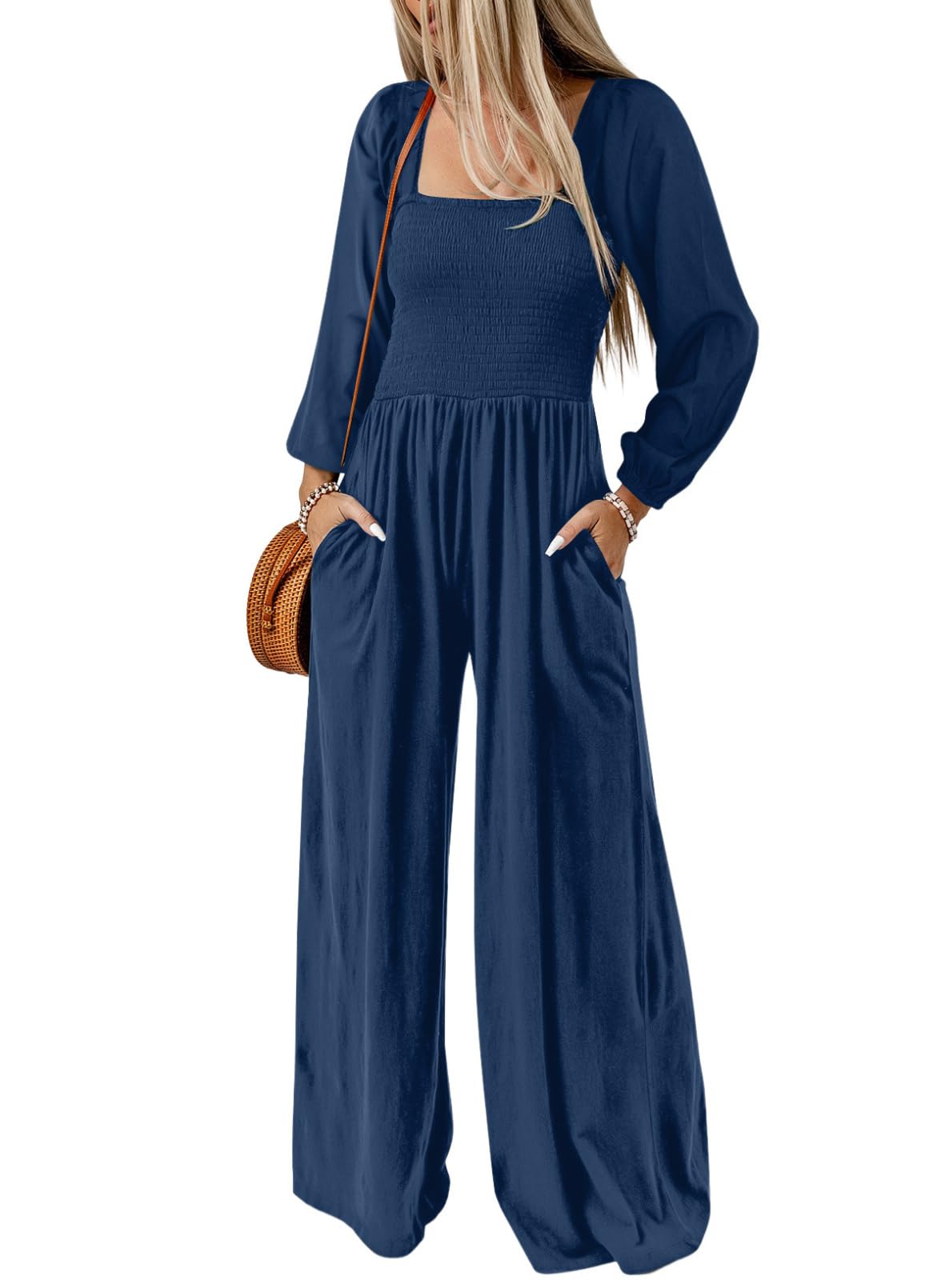 Women's Casual Long Sleeve Loose Wide Leg Jumpsuits Rompers With Pockets(Buy 2 Free Shipping)