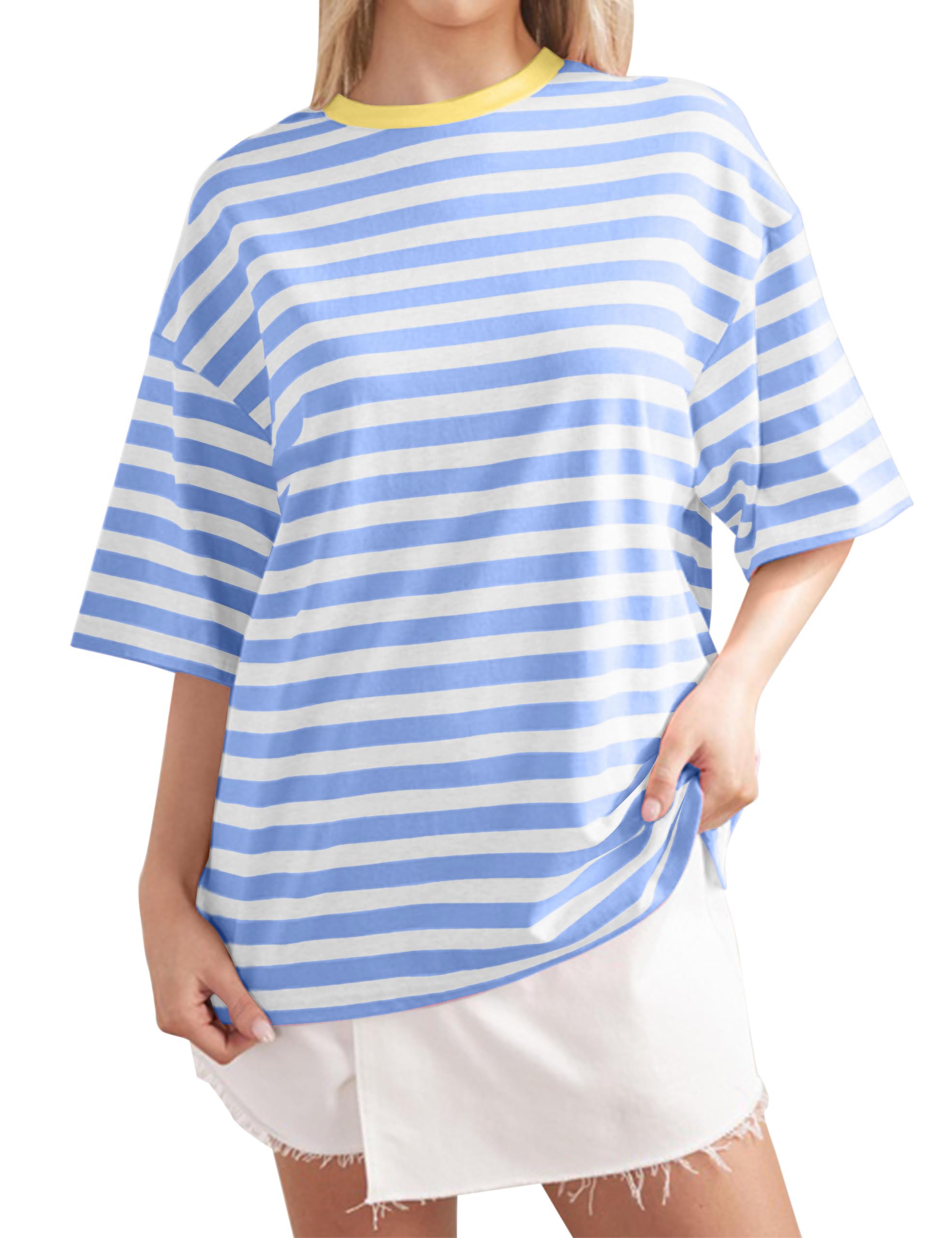Women Oversized Striped Short Sleeve T-Shirts