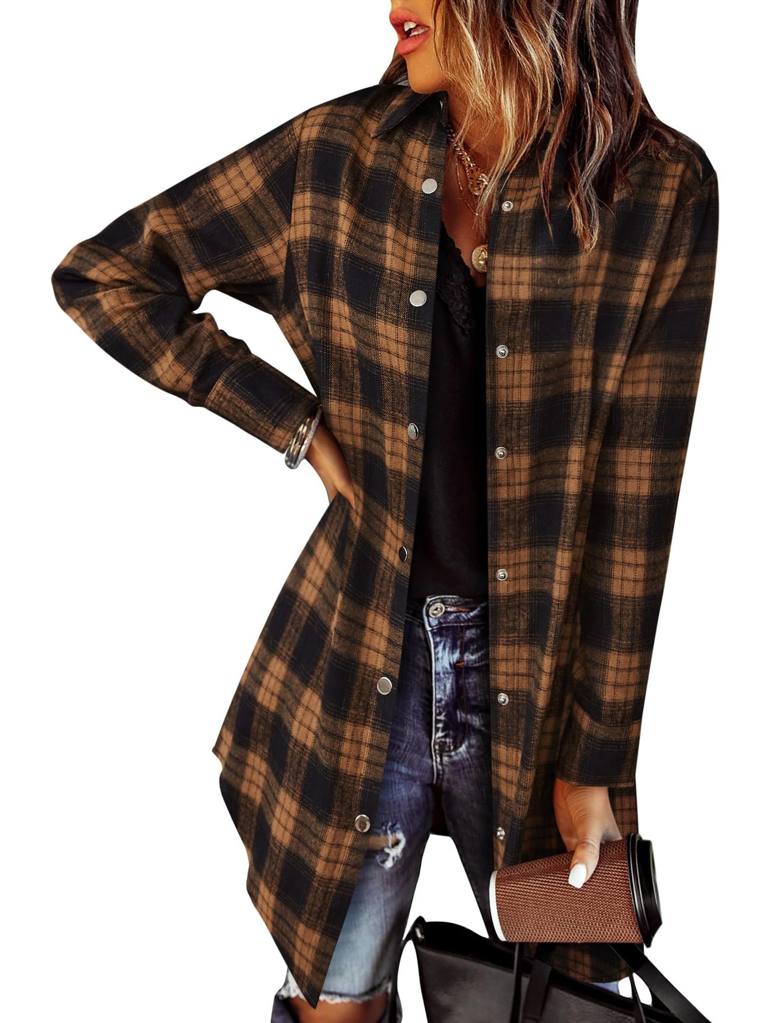 Women's Flannel Long Sleeve Plaid Button Down Shirts