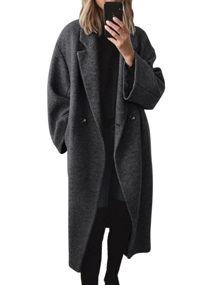 Women's Winter Double Breasted Wool Coat Notch Lapel Long Trench Coat