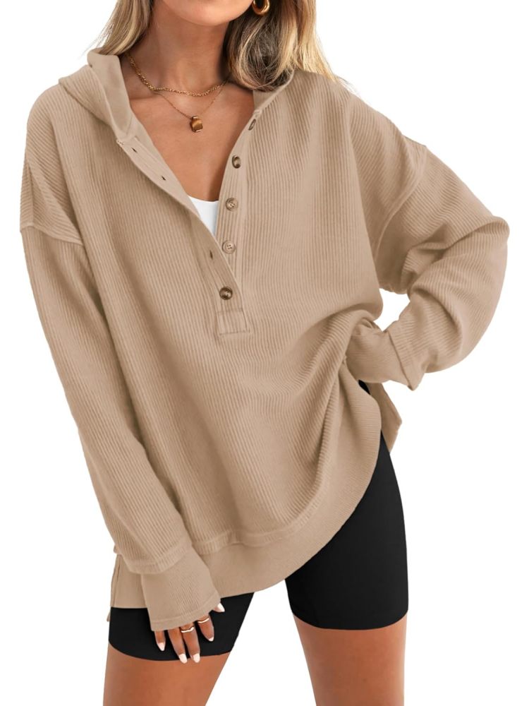 Womens Oversized Hoodie Button Down Sweatshirt