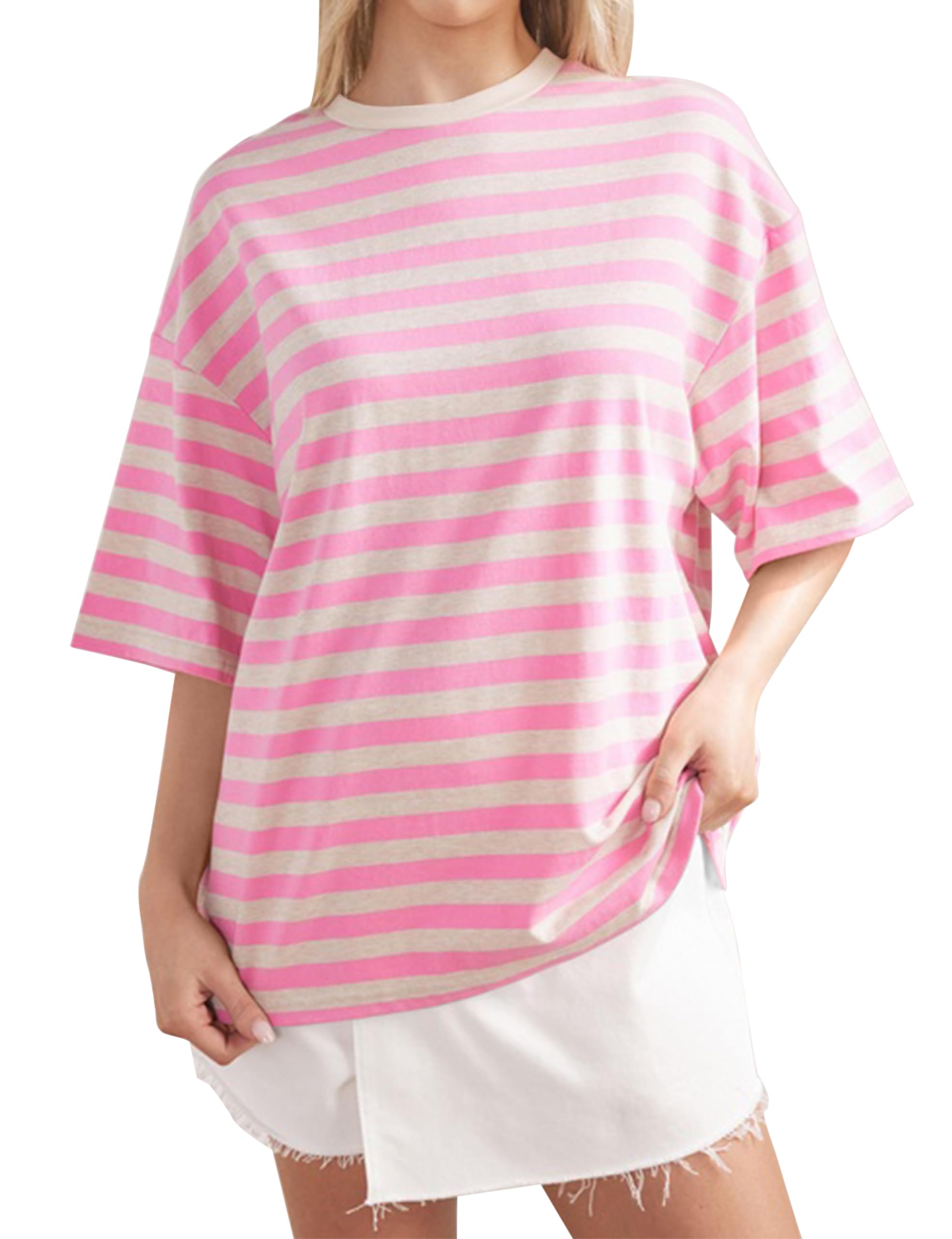 Women Oversized Striped Short Sleeve T-Shirts