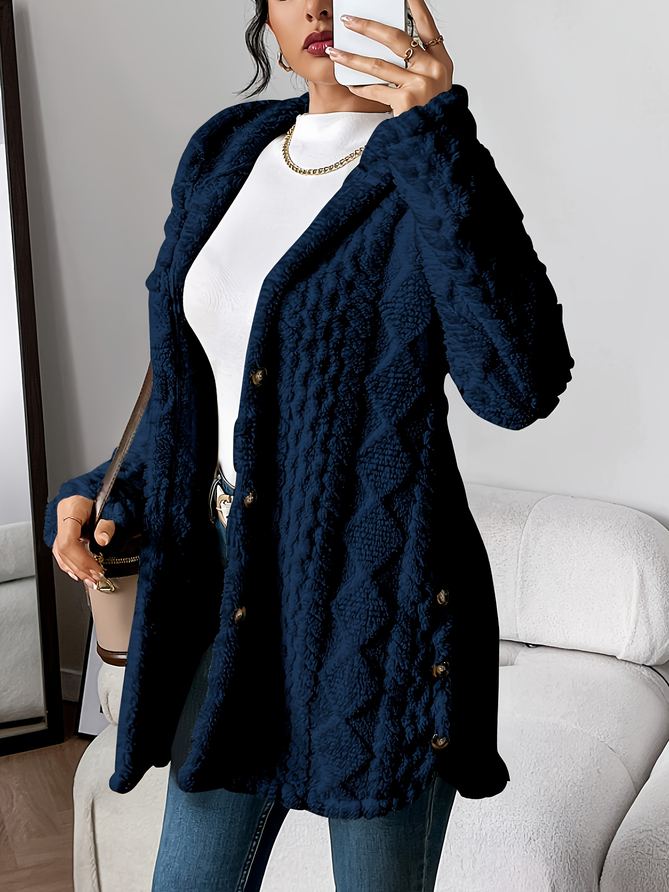 Womens Cozy Quilted Faux Fur Hooded Cardigan