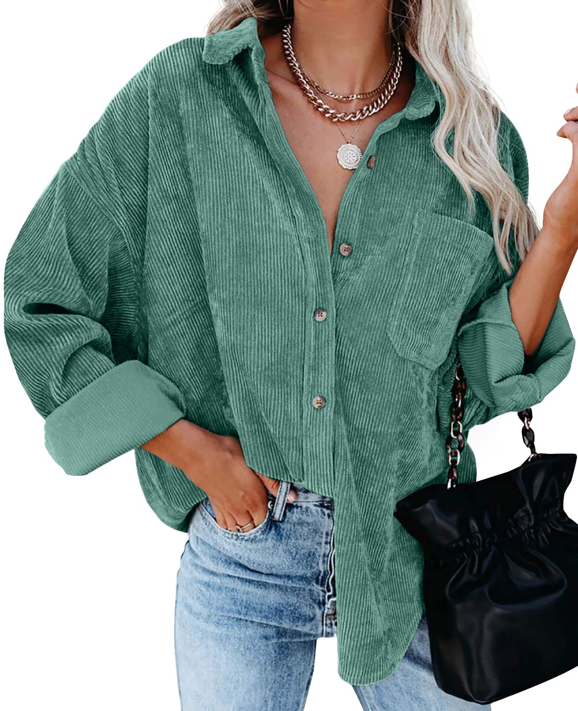 2024 New Autumn Oversized Long Sleeve Corduroy Button Down Shirt(BUY 2 FREE SHIPPING)
