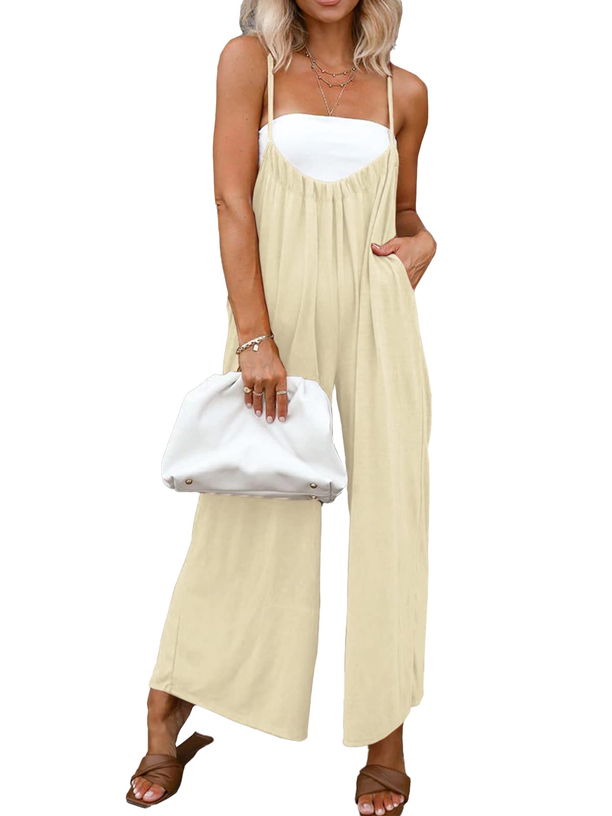 2024 Summer New Women's Adjustable Spaghetti Straps Wide Leg Baggy Overalls(40% OFF!!!)