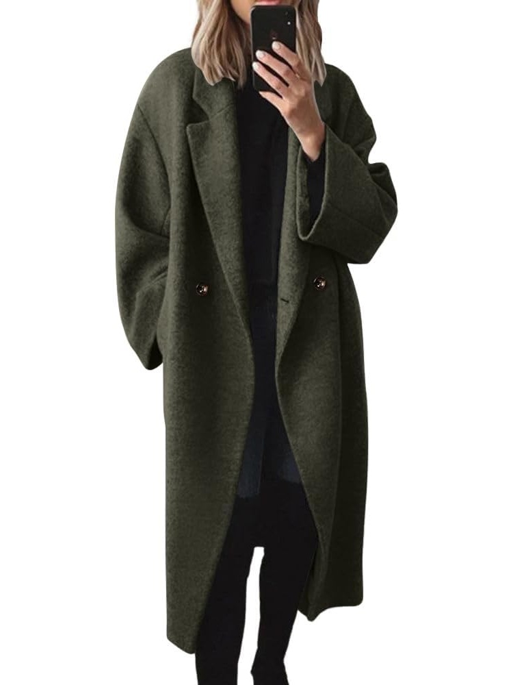 Women's Winter Double Breasted Wool Coat Notch Lapel Long Trench Coat