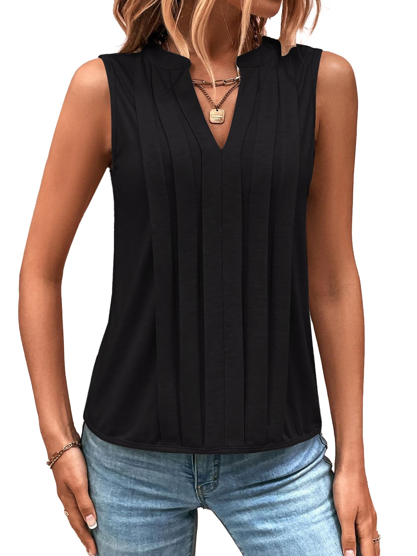 2025 New Women's Sleeveless Notched V Neck Tank Tops(buy 3 free shipping)