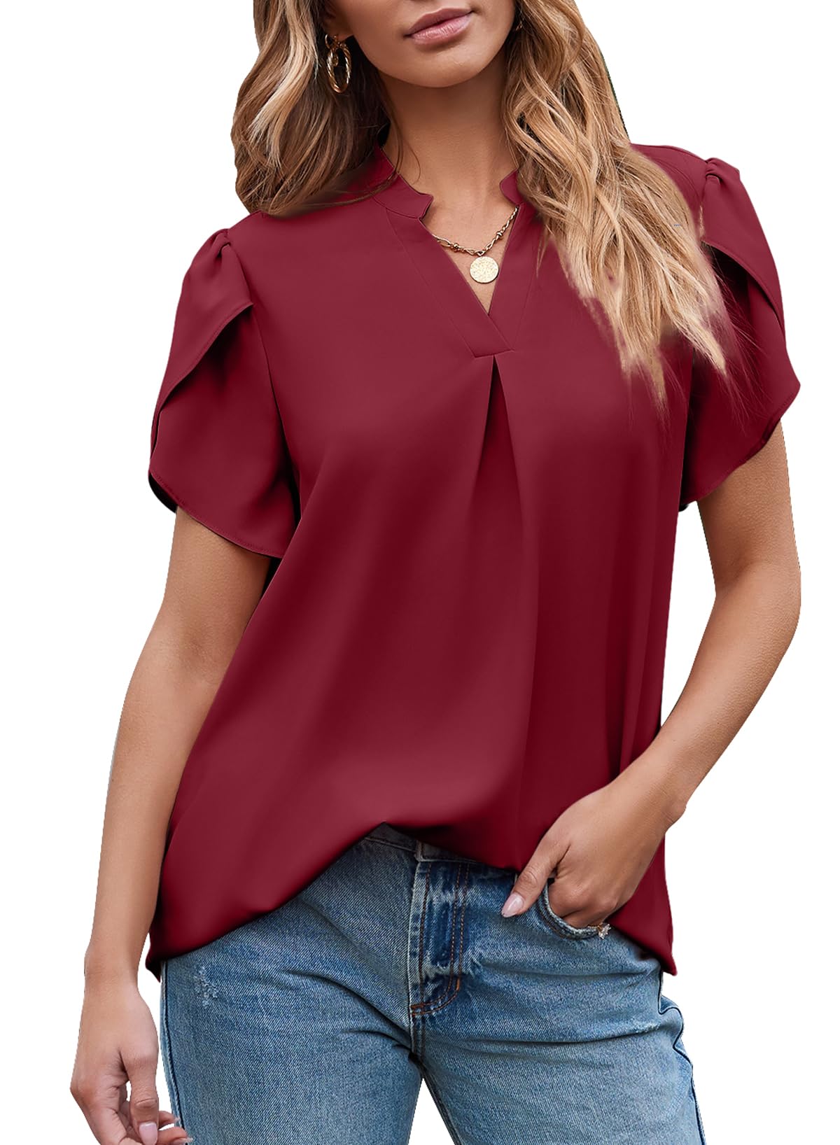 Women's Dressy Casual V Neck Cute Loose Petal Short Sleeve T-Shirts(buy 3 free shipping)