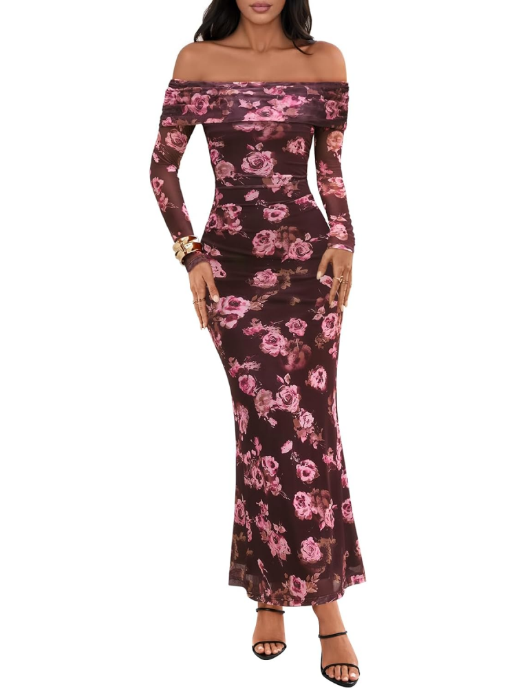Women's Fall Off Shoulder Floral Maxi Dresses (BUY 2 FREE SHIPPING)