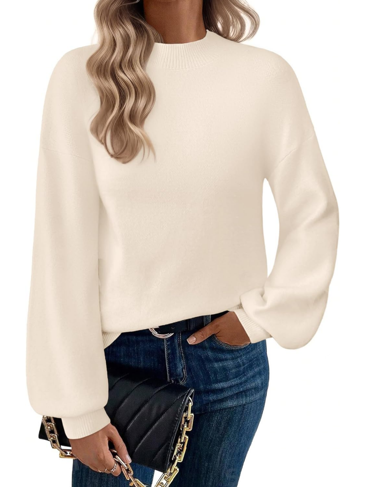 Women Long Sleeve Turtleneck Pullover Lantern Knit Sweater
